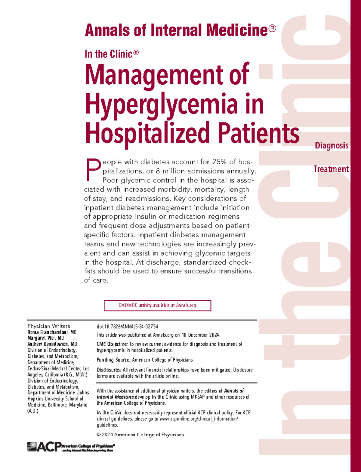 Management of Hyperglycemia in Hospitalized Patients: Insights and ...