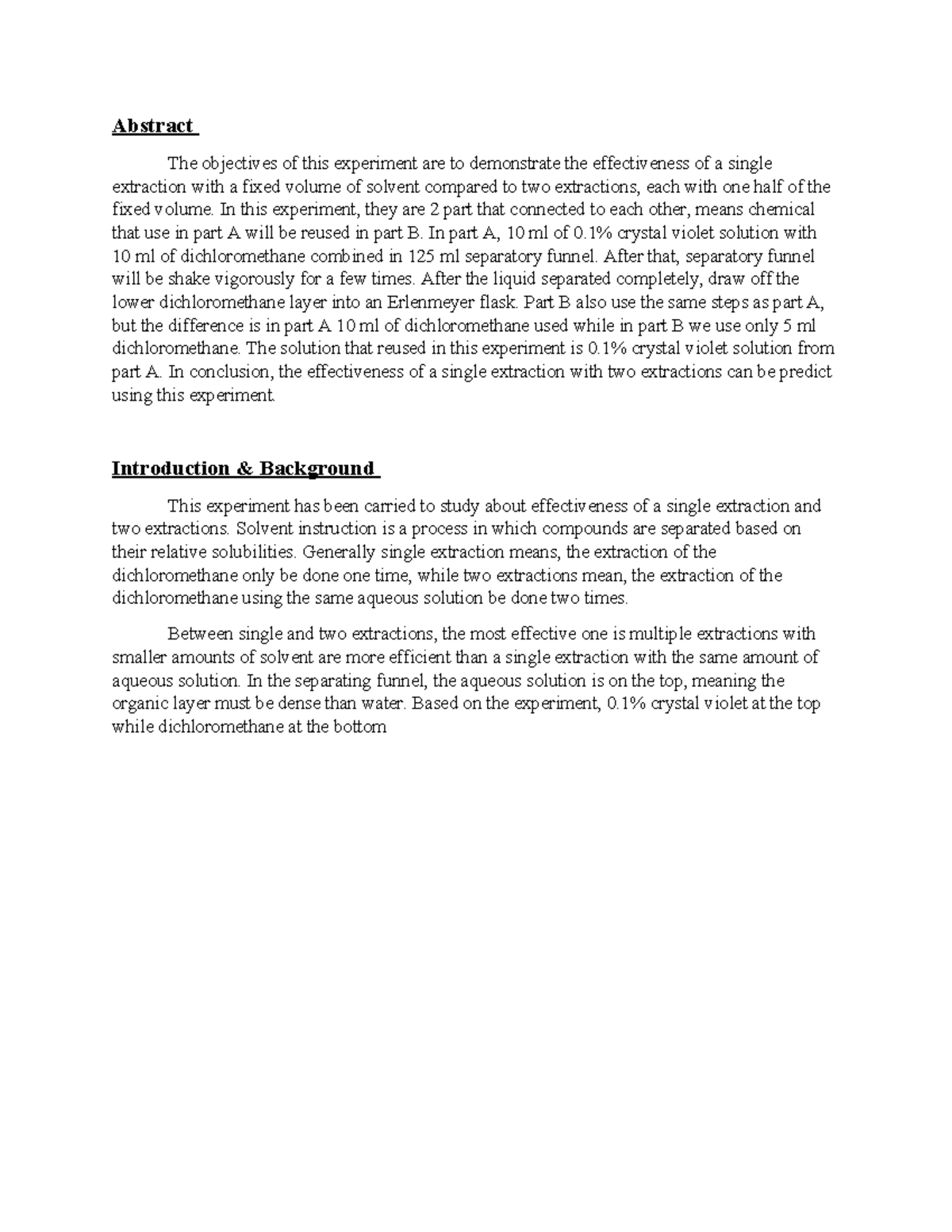 Abstract & introduction chem lab exp 4 - Abstract The objectives of ...
