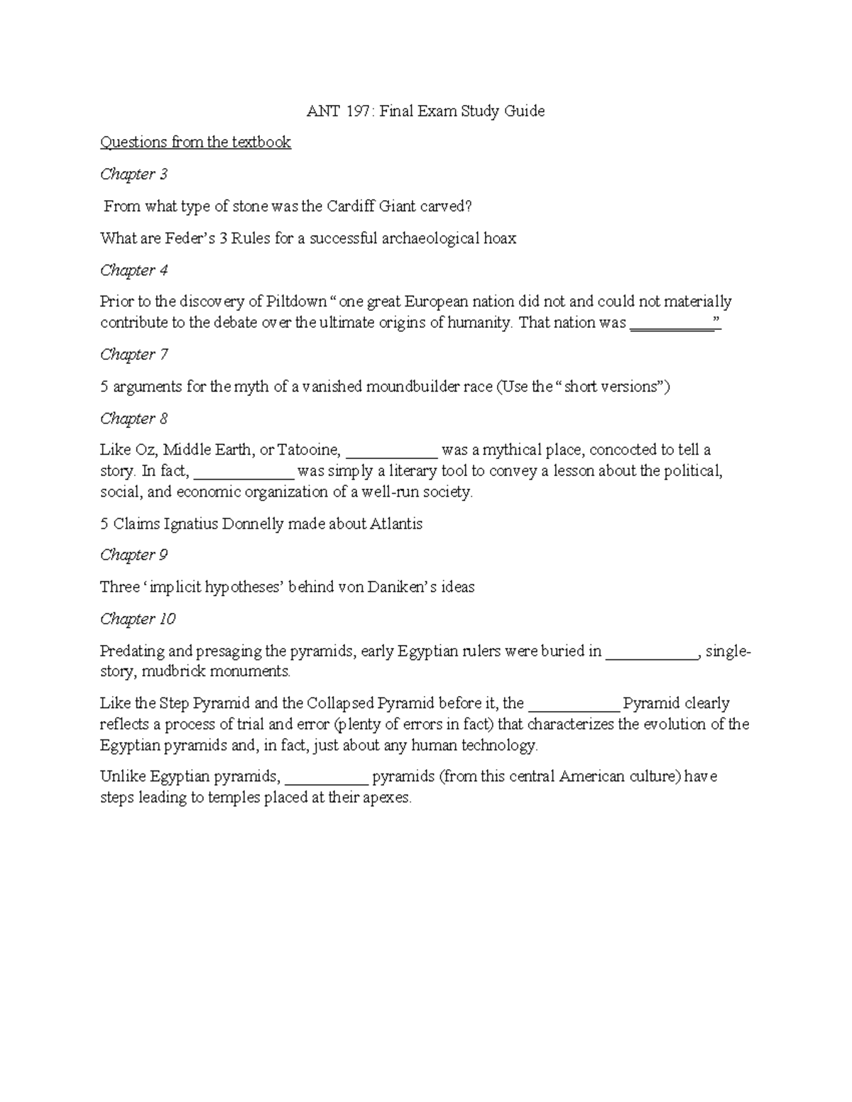 ANT 197: Fall 2024 Final Exam Study Guide - Key Topics & Questions ...