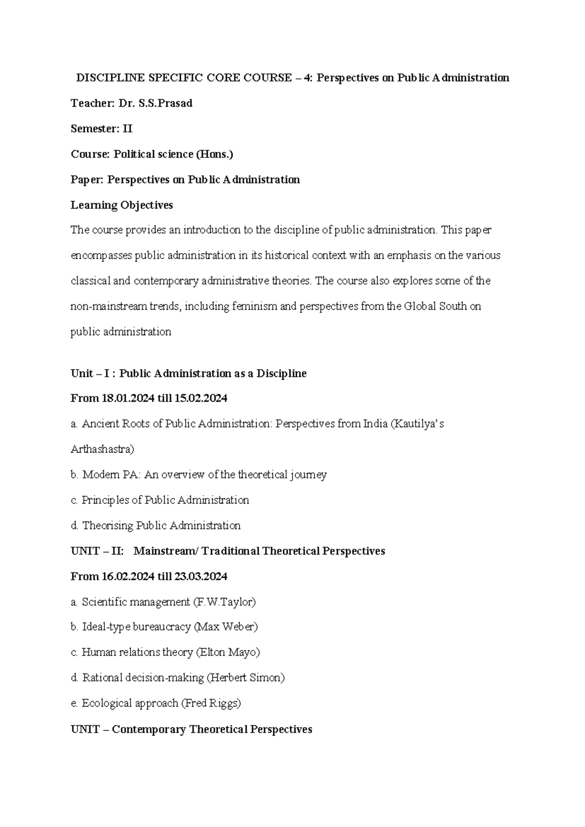 PS 4: Perspectives on Public Administration - Course Overview ...