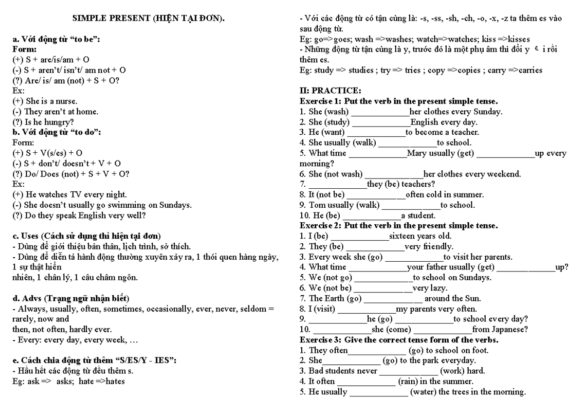 Present Simple and Present Continuous Grammar Guide (ENG-101) - Studocu
