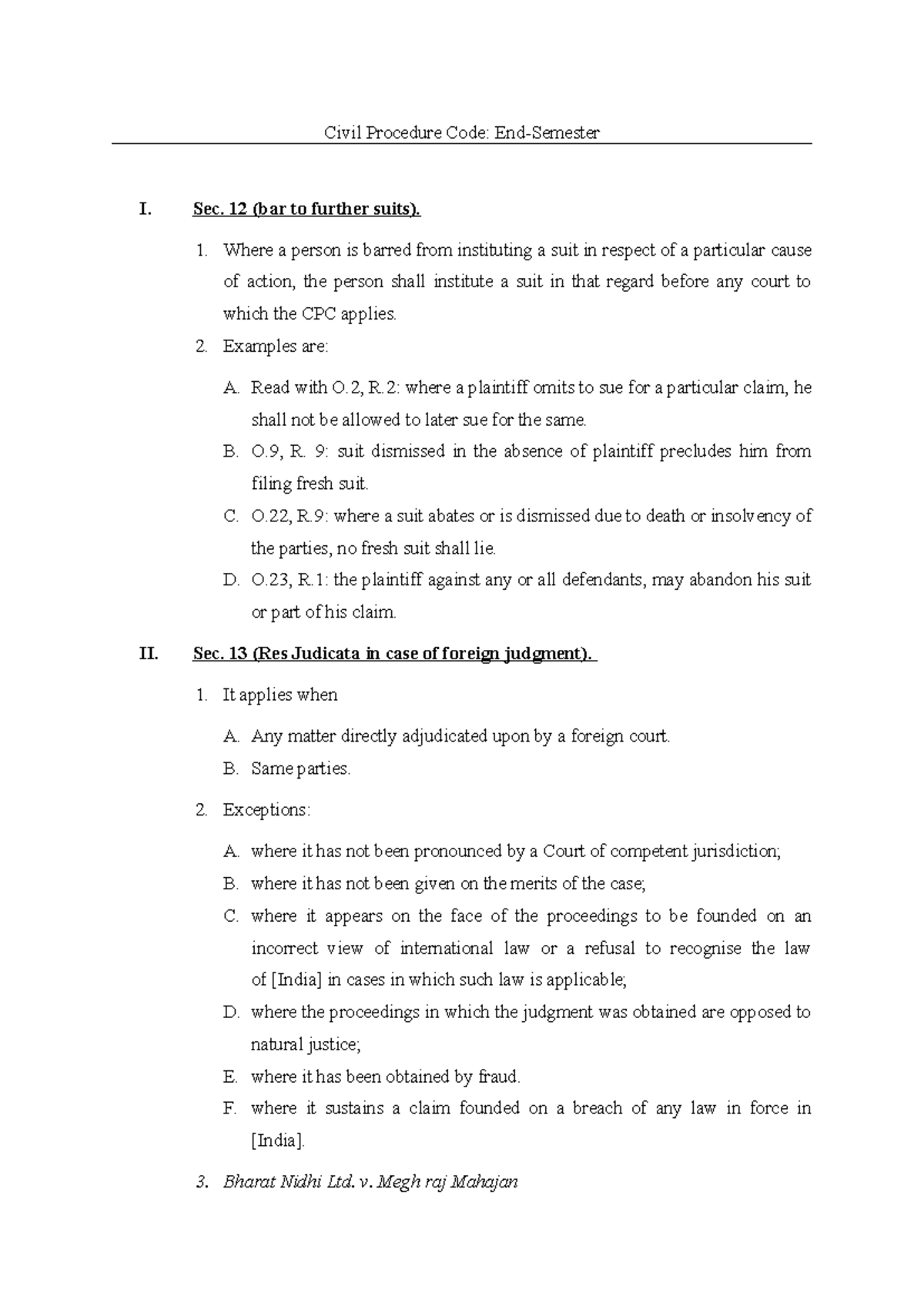 CPC- End semester - Lecture Notes - Civil Procedure Code: End-Semester ...