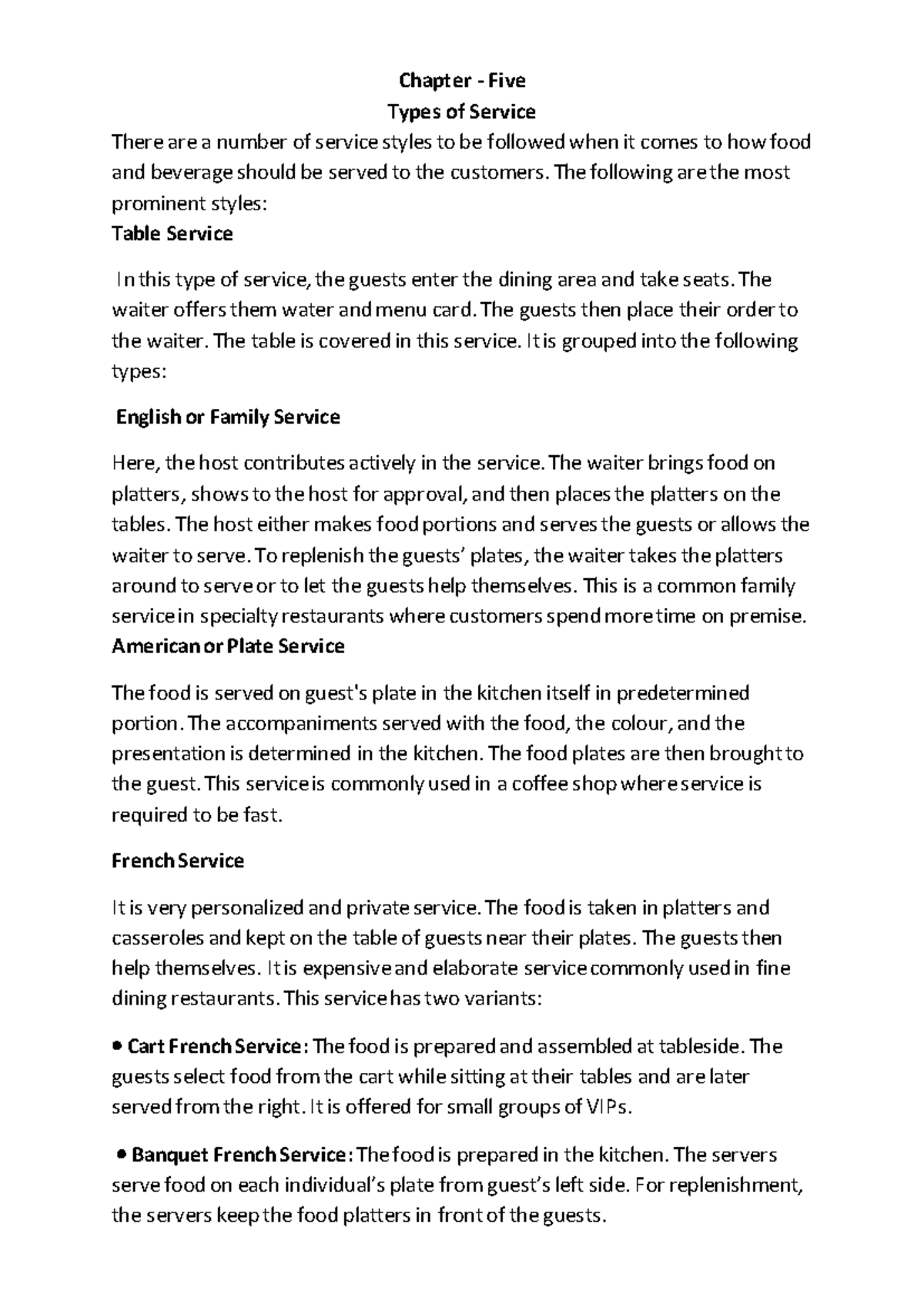 Chapter 5 - Overview of Various Types of Service Styles - Studocu
