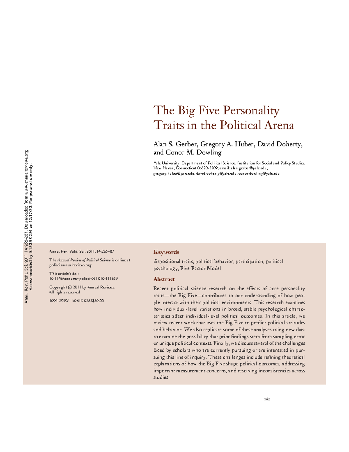 The Big Five Personality Traits and Political Outcomes Analysis - Studocu