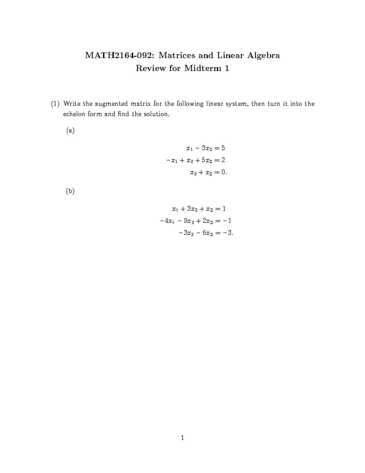 Matrices and Linear Algebra Midterm 1 Review Guide - Studocu