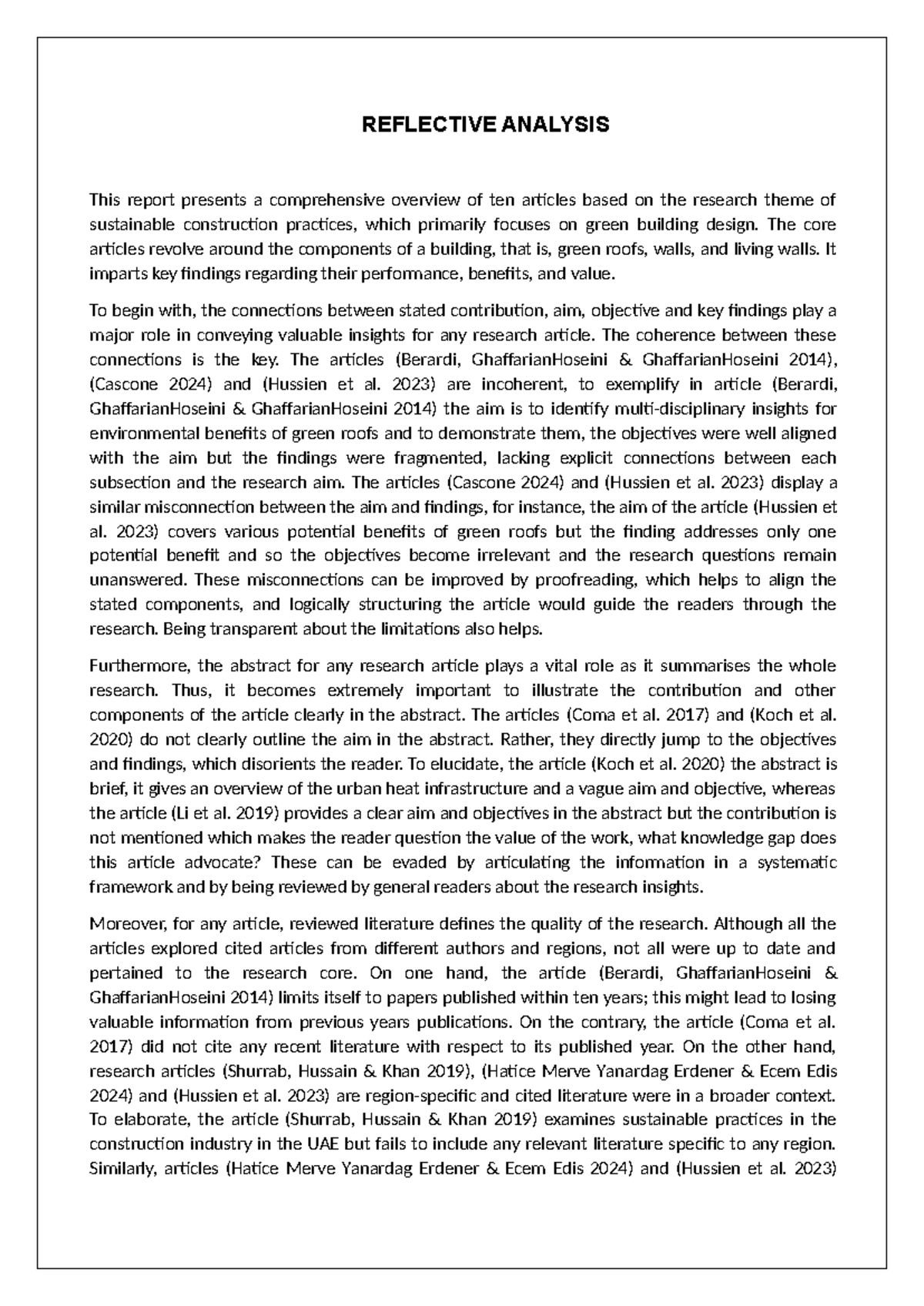 Reflective Analysis Final - REFLECTIVE ANALYSIS This report presents a ...