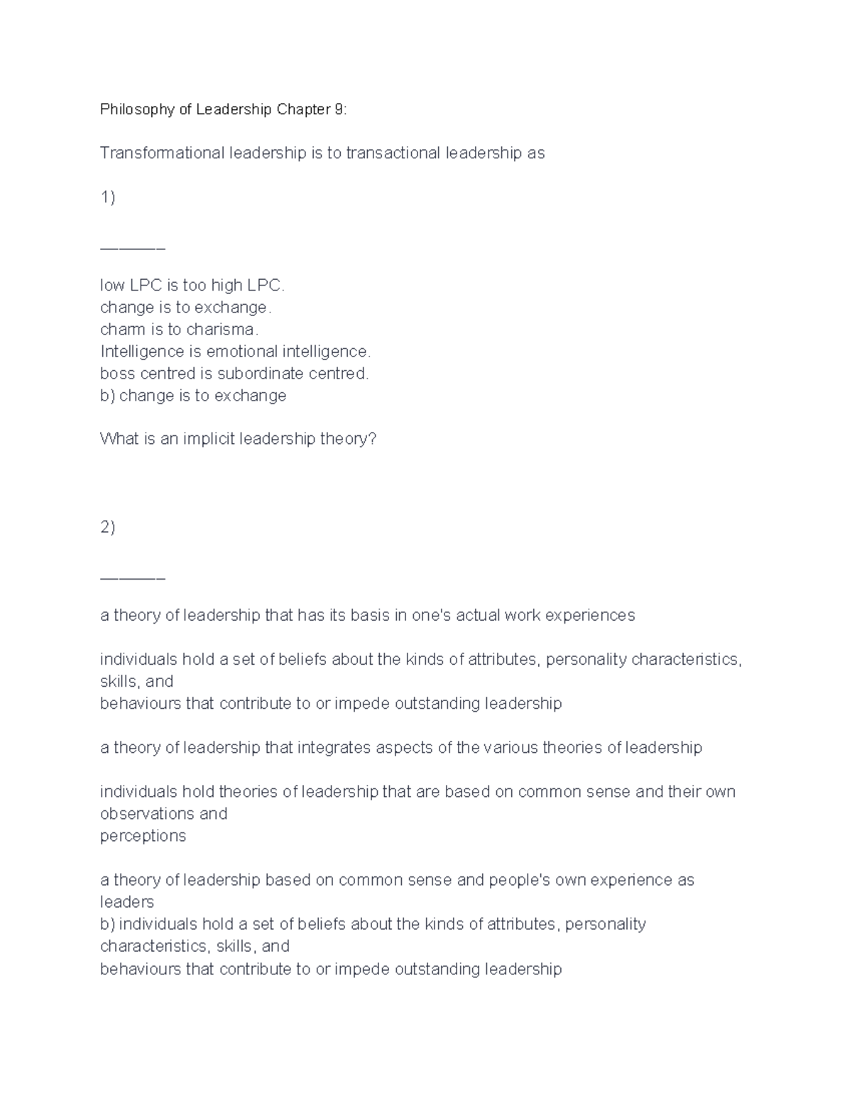 Philosophy of Leadership Chapter 9 (Questions and Answers) - Philosophy ...
