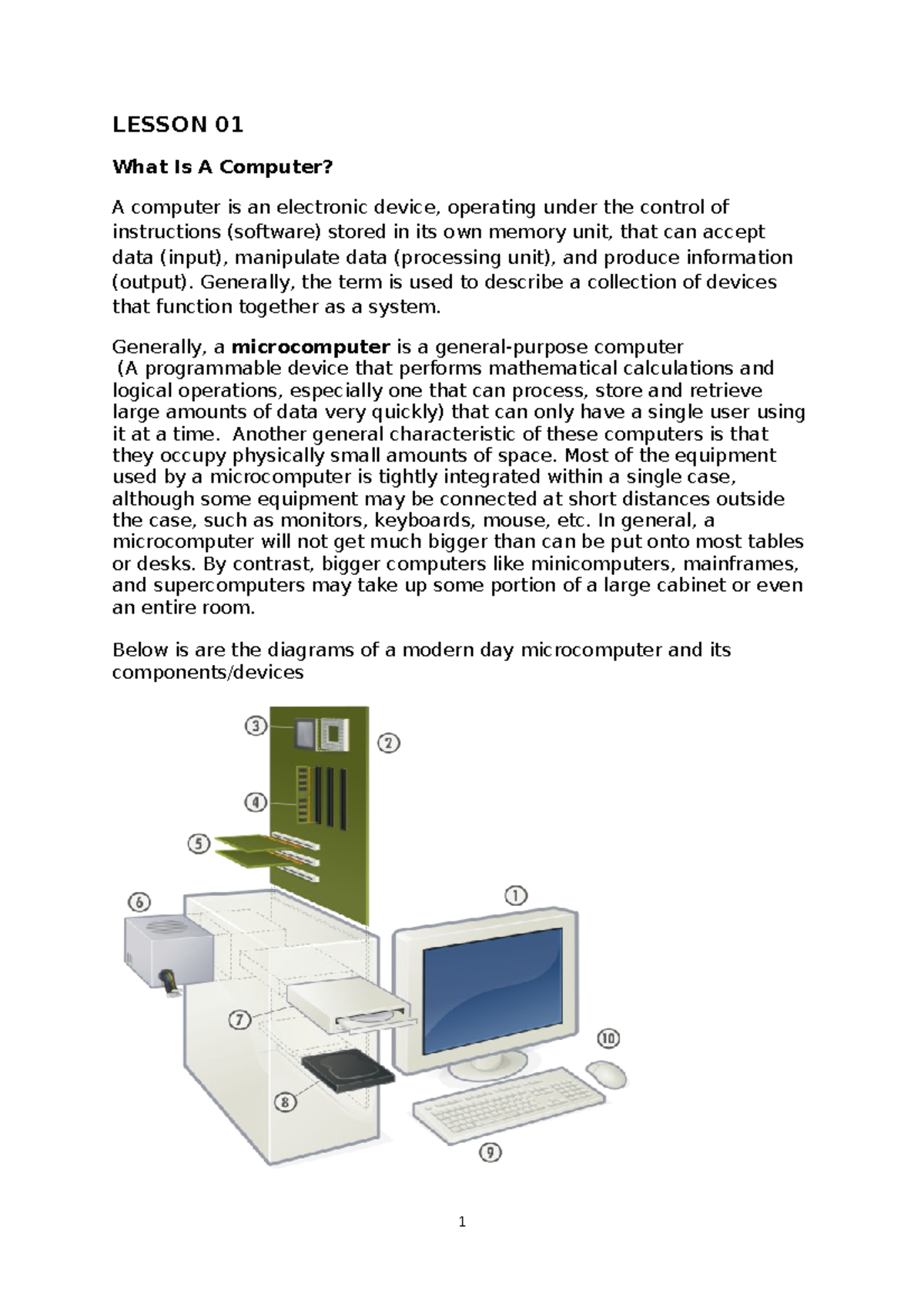 Lesson 01 Module Grade 7- Computer Hardware AND Elements - LESSON 01 ...