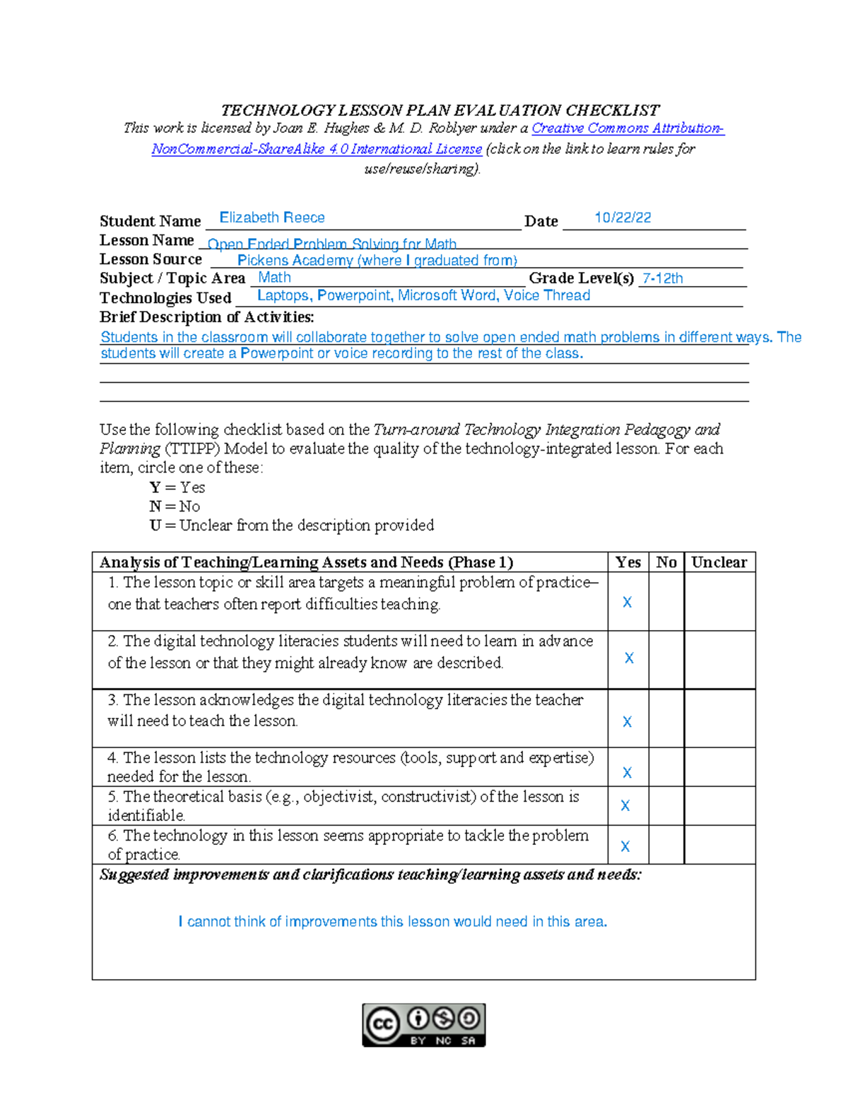 Tech Eval 2: Technology Integration & Lesson Plan Evaluation Checklist ...