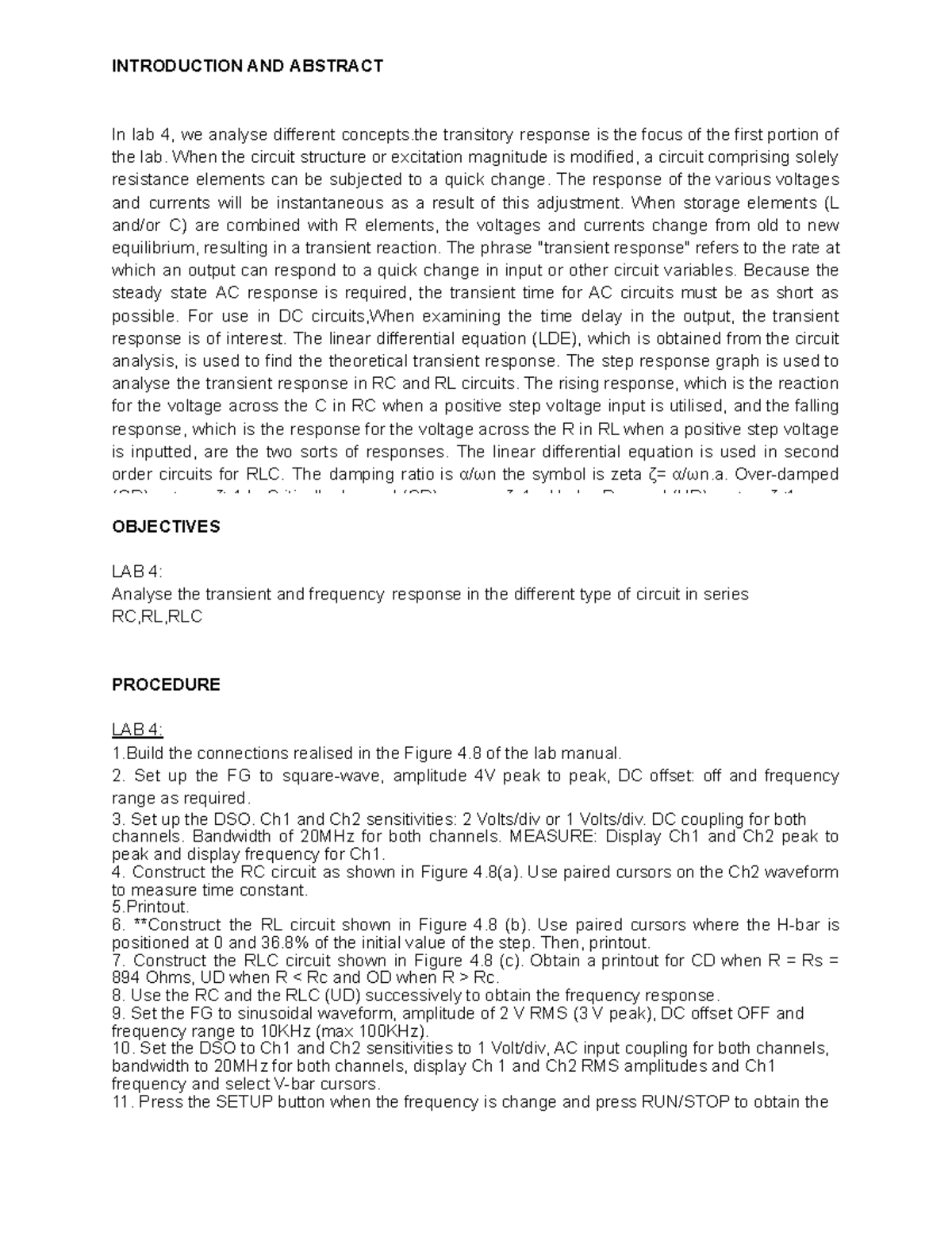 Elec 4 Winter 2023 - Lab 4: Transient Response Analysis - Studocu