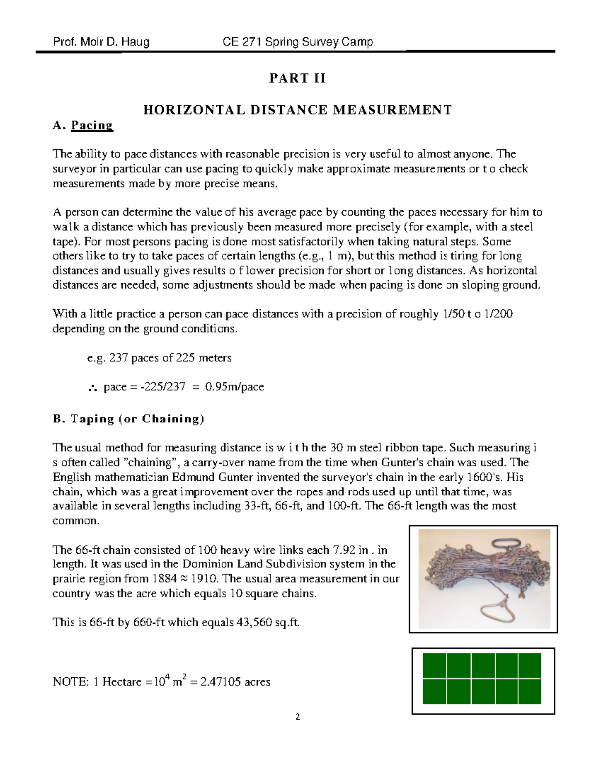 Measuring Horizontal Distances in Surveying: Examples Survey - Studocu