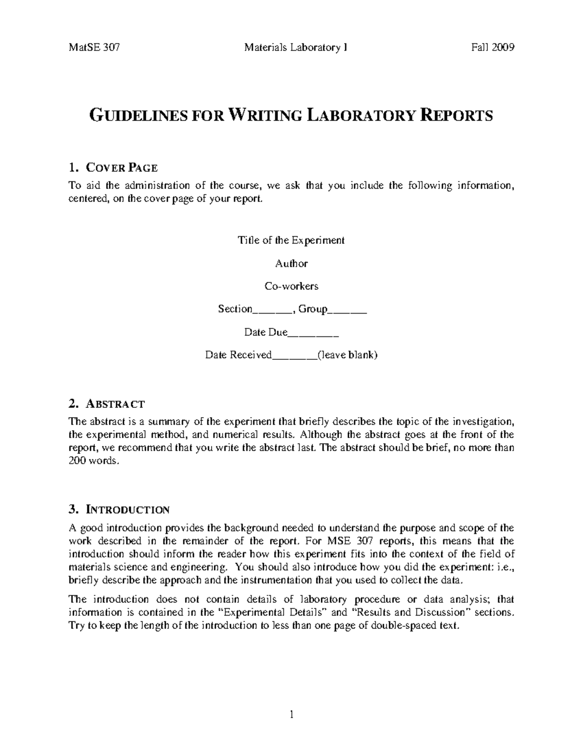 MSE 307 Laboratory Report Formatting Guidelines - Studocu