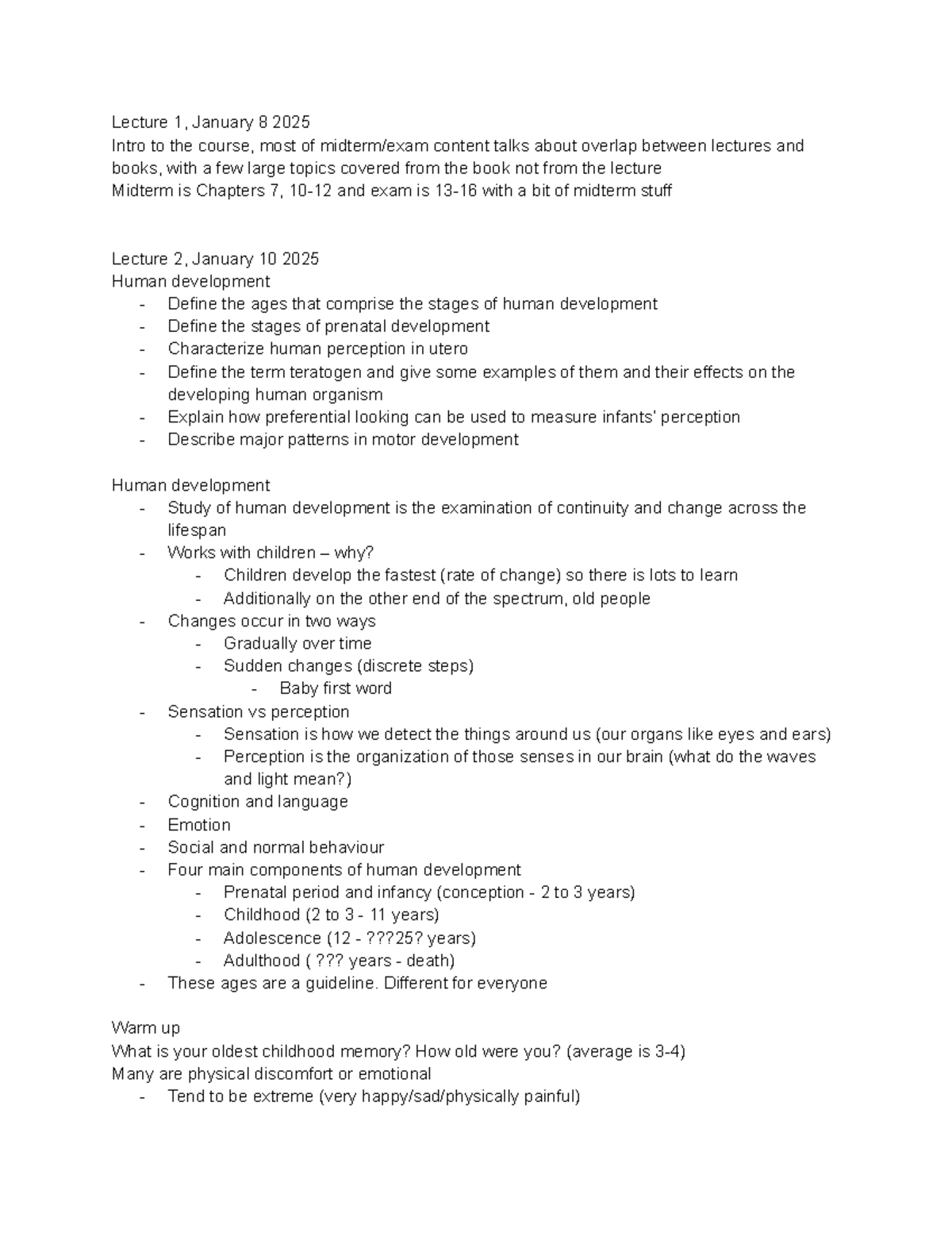 PSYA02 Lecture Notes: Midterm 1 Overview on Human Development - Studocu