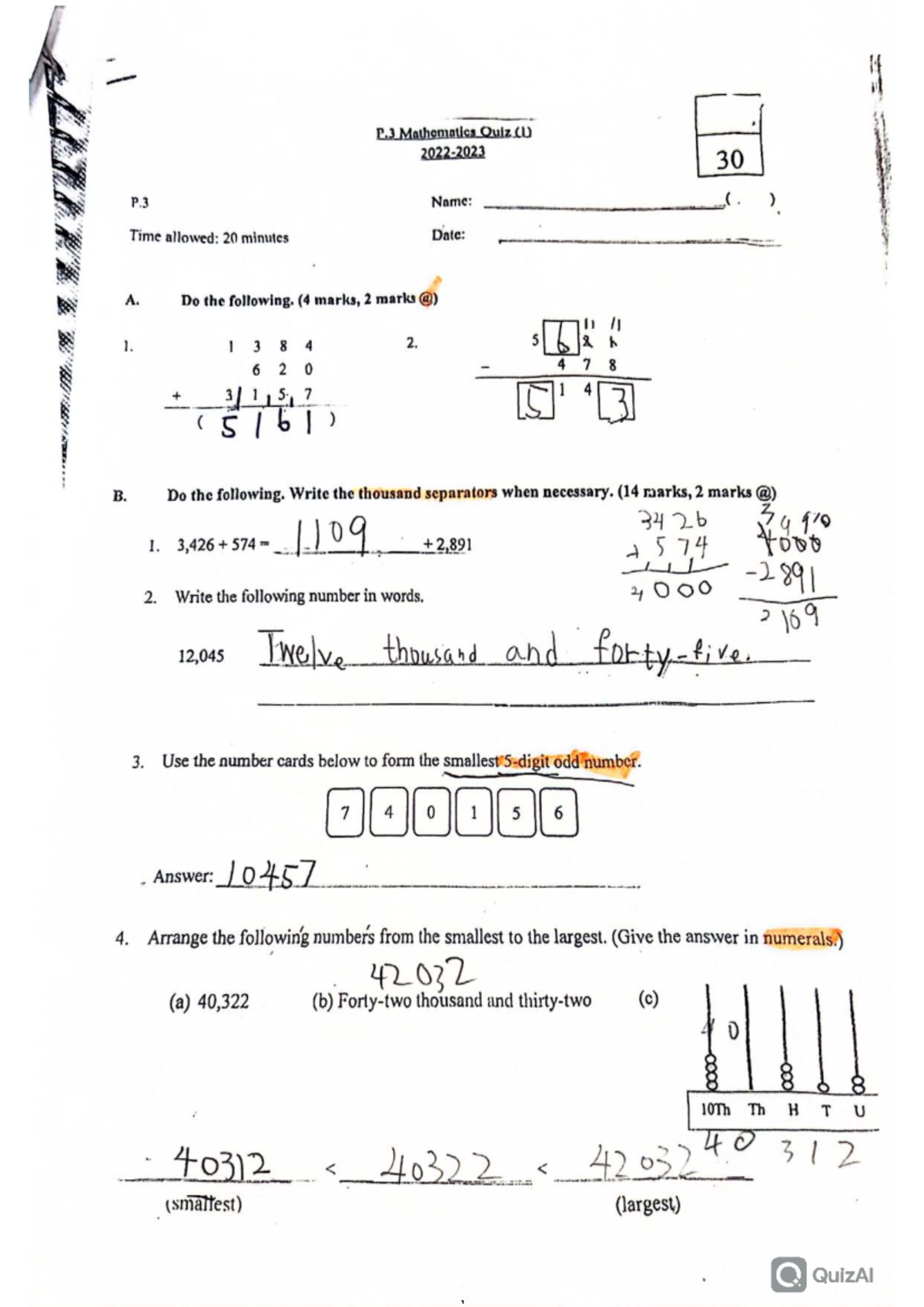 P.3 Mathematics Quiz (1) 2022-2023 Summer Edition - Studocu