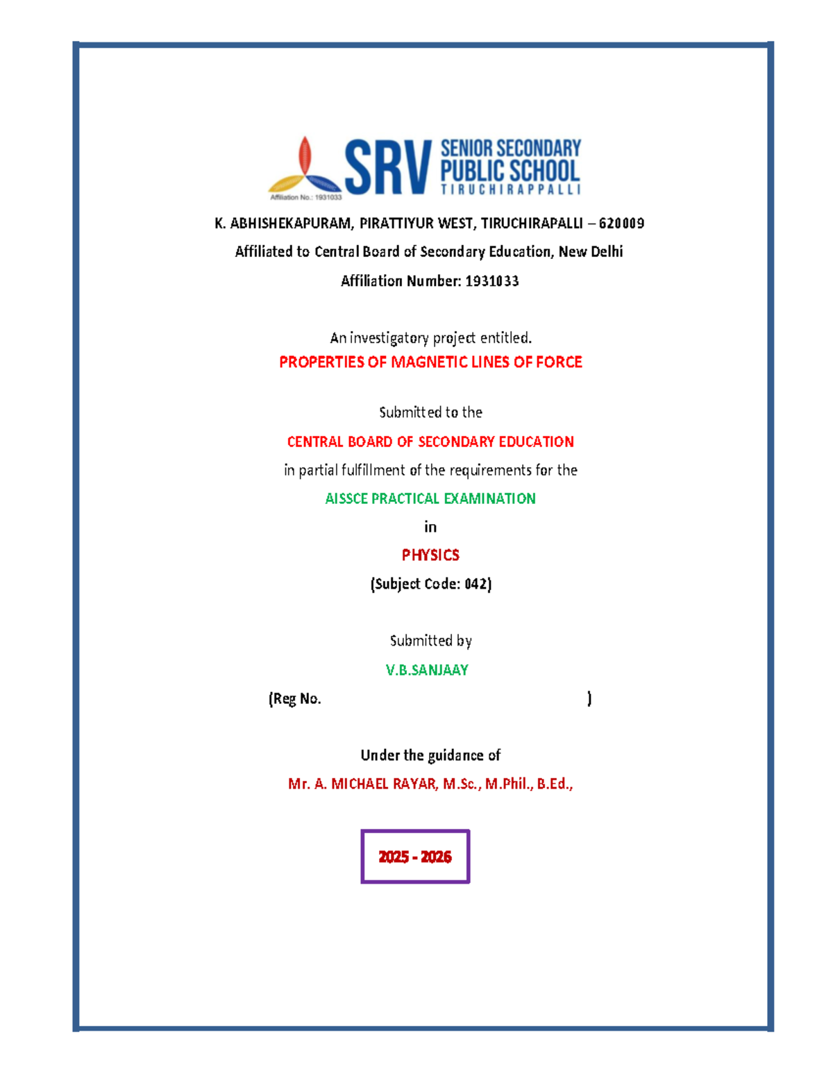 AISSCE Practical Project: Properties of Magnetic Lines of Force (Code ...