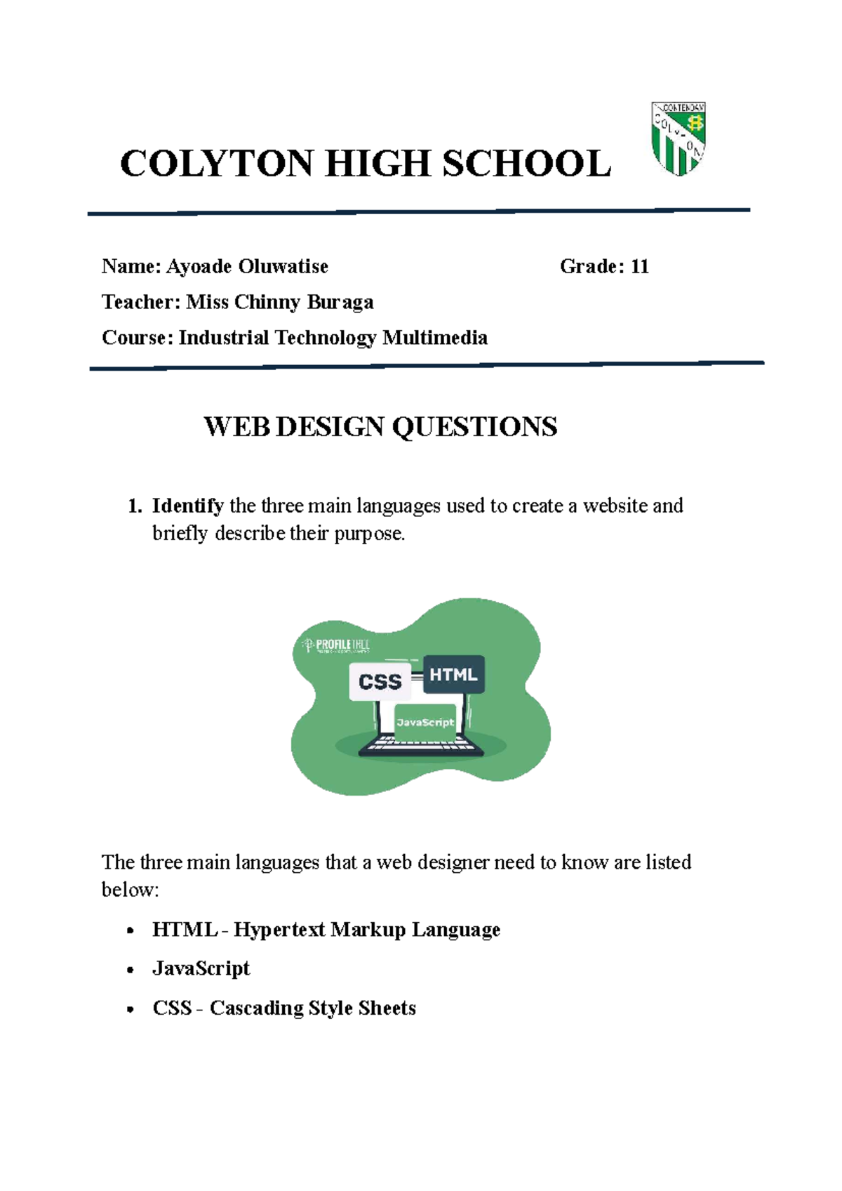WEB Design Assignment: Key Concepts & Career Insights (INDT 11) - Studocu