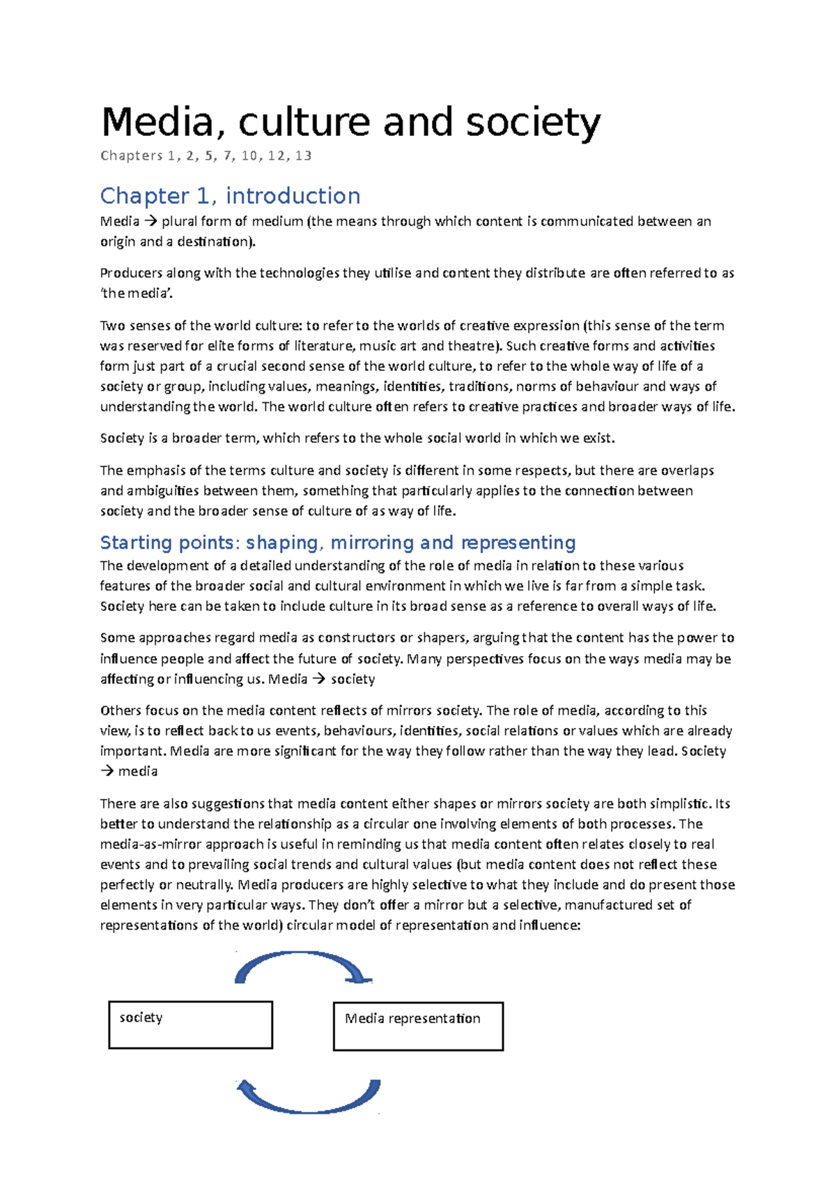 Media, Culture and Society Overview: Chapters 1, 2, 5, 7, 10, 12, 13 ...