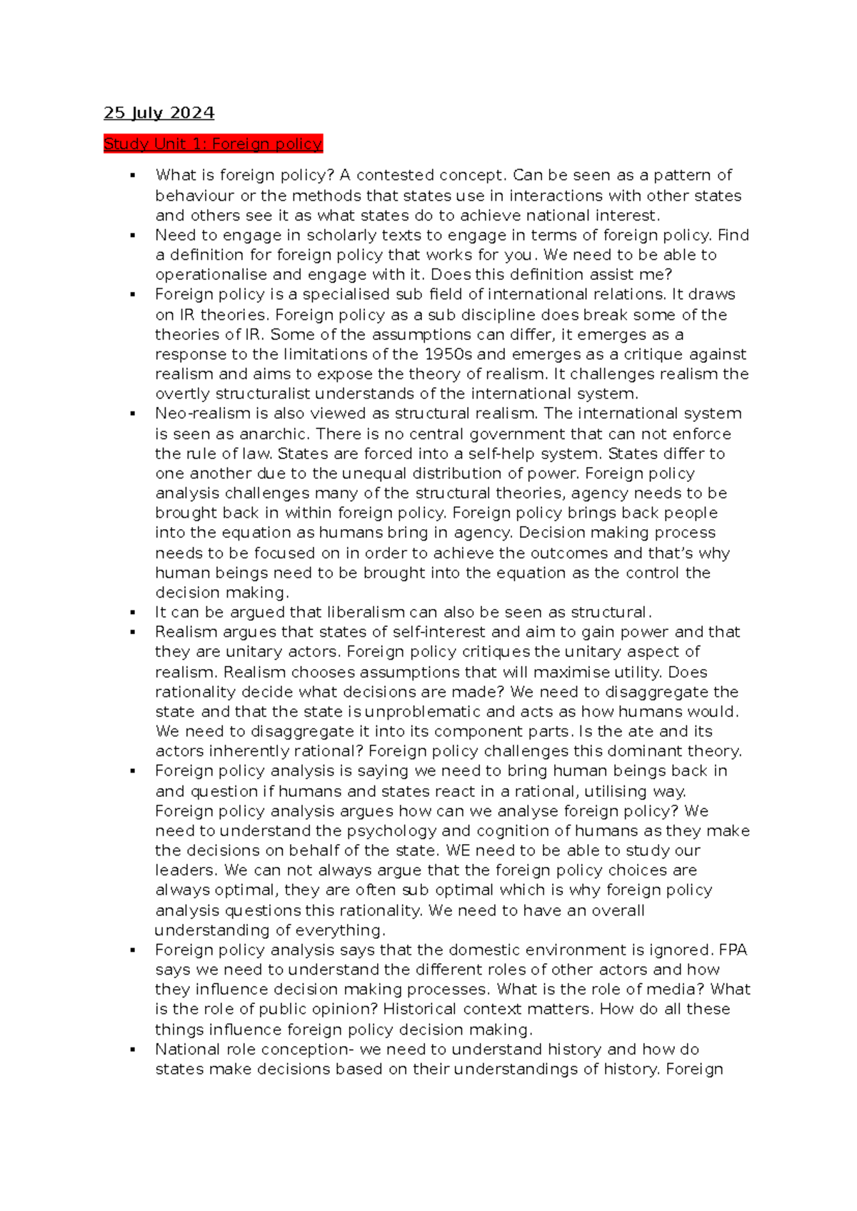 Unit 1 & 4: Foreign Policy Analysis and Global South Perspectives - Studocu