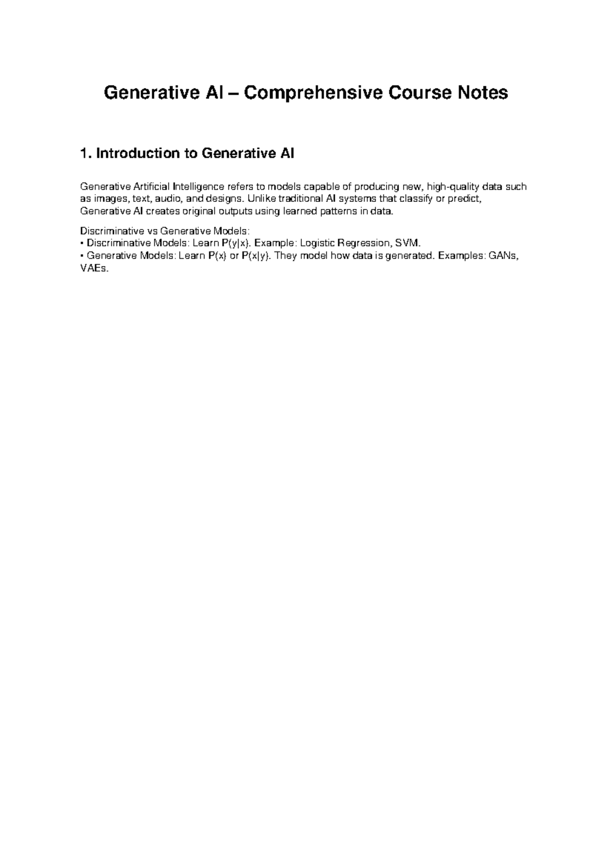 Generative AI Course Notes: Foundations & Key Concepts - Studocu