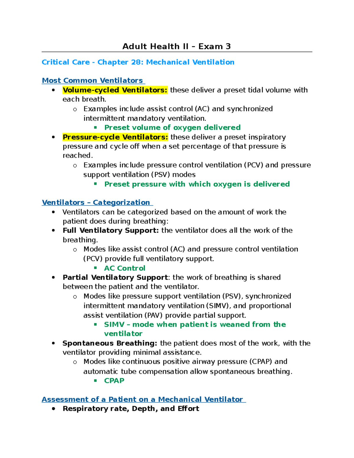 Adult Health II - Exam 3 Study Guide: Critical Care Insights - Studocu