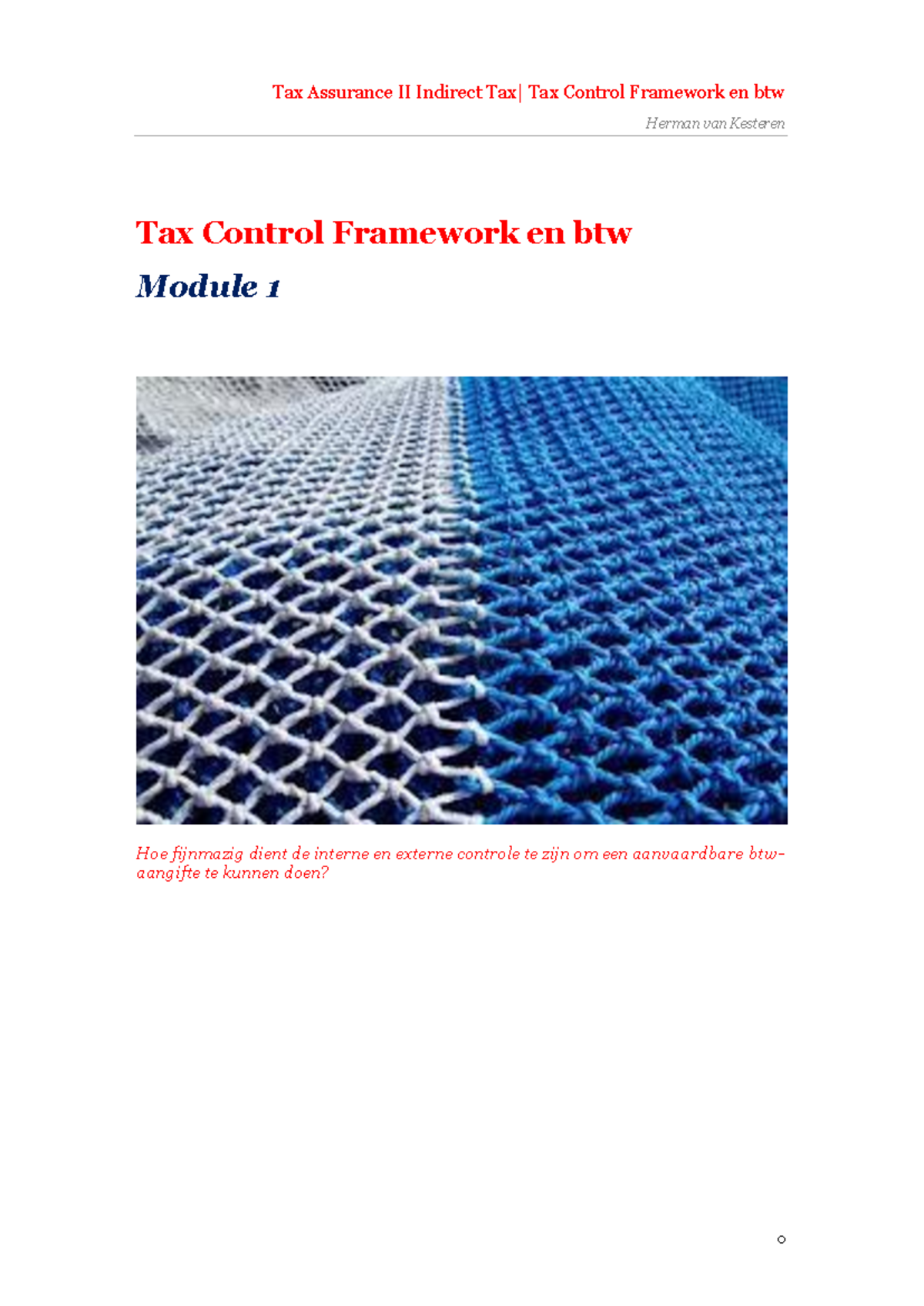 ITA Module 1 - Tax Control Framework en Btw Analyse - Studeersnel