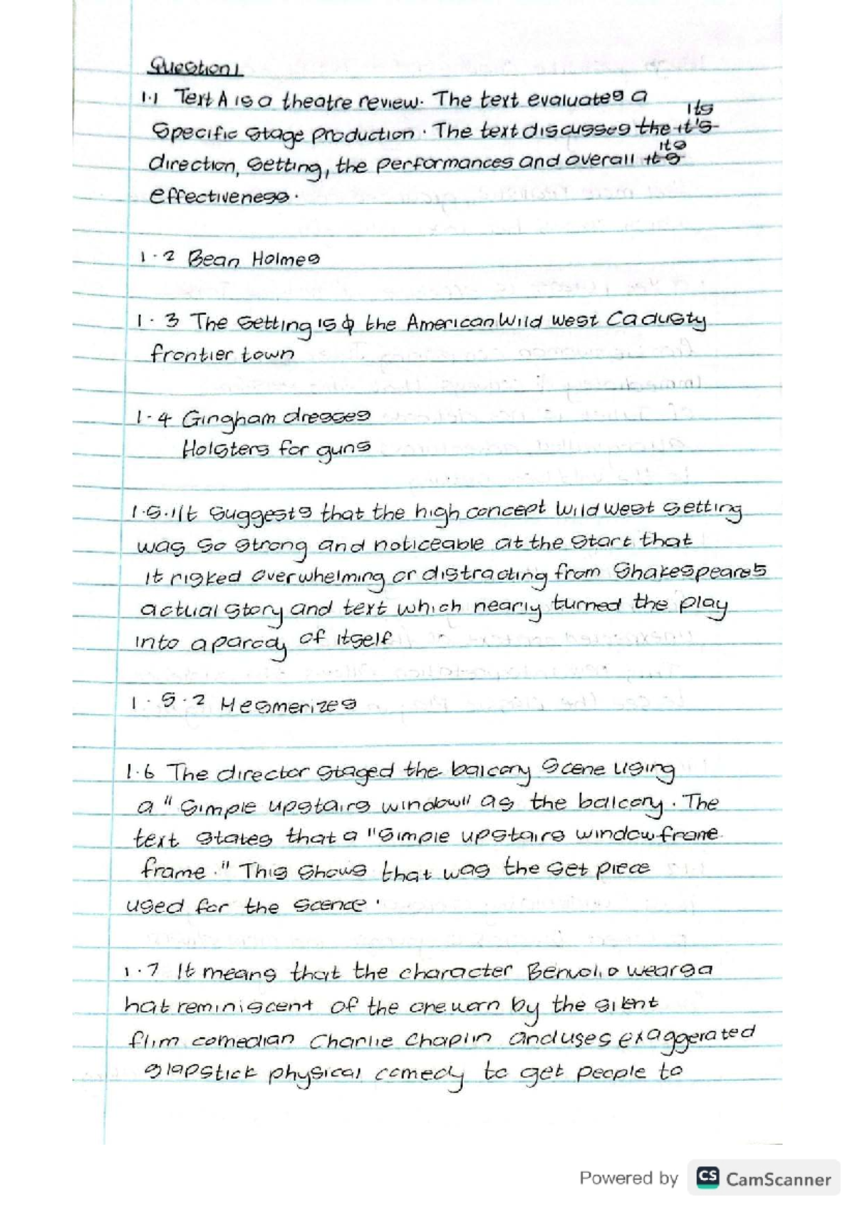 English Paper 1 Final Exam: Theatre Review and Actor Insights - Studocu