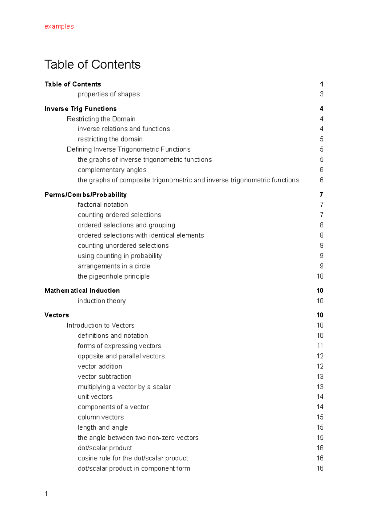 Maths Extension Notes - Table of Contents Table of Contents ...