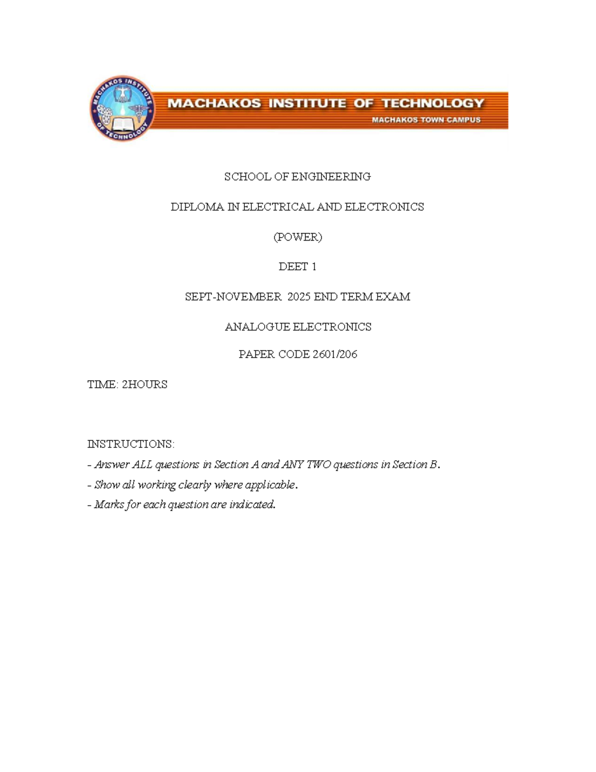 DEET 1 2025 END TERM EXAM: ANALOGUE ELECTRONICS PAPER - Studocu