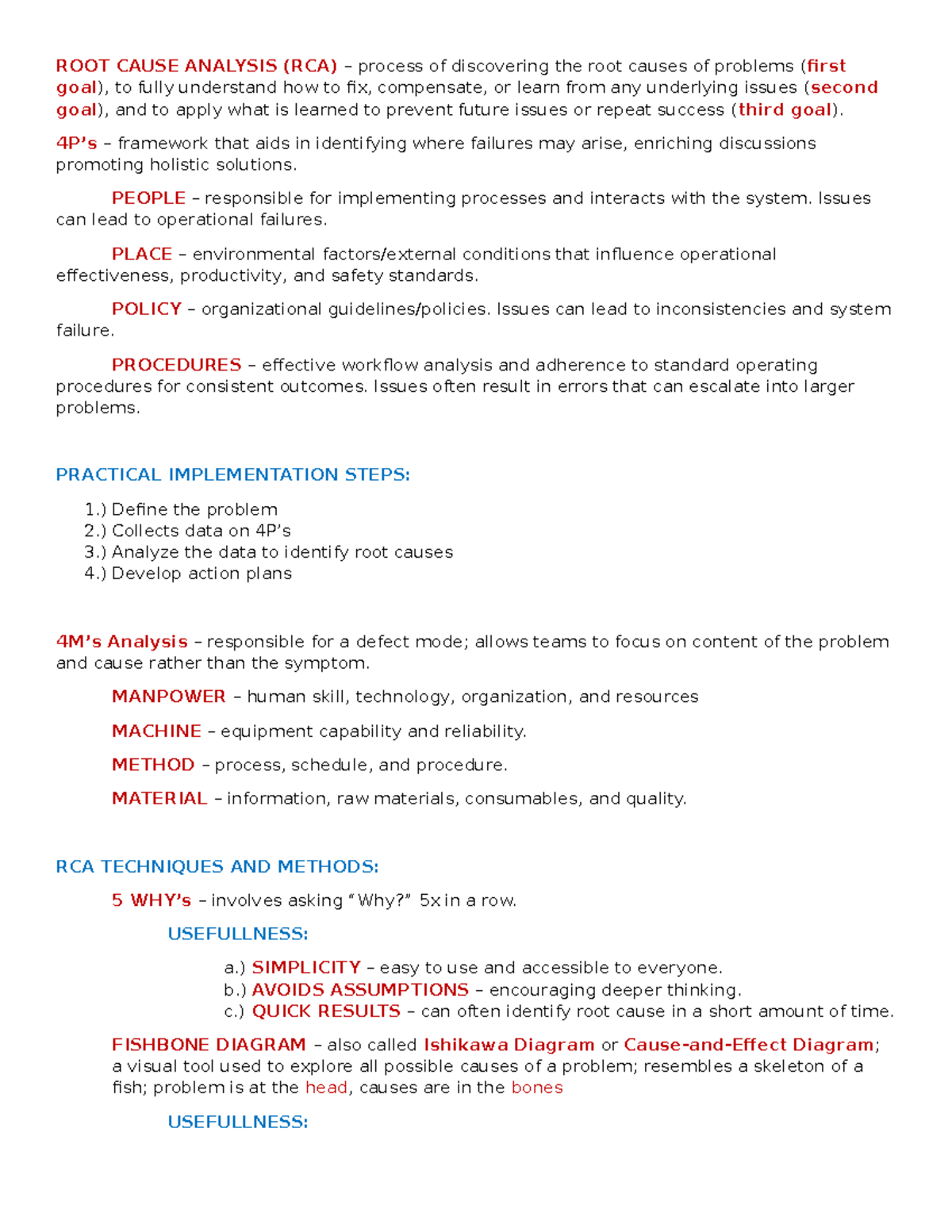 MANAGEMENT Prefinal - Reviewer - ROOT CAUSE ANALYSIS (RCA) – process of ...