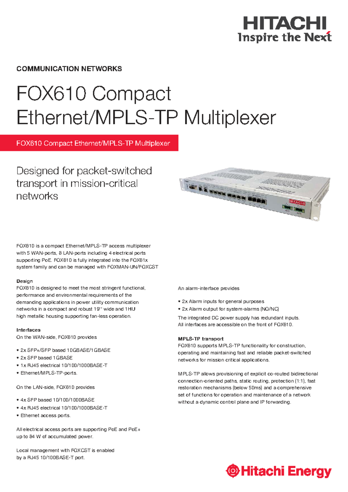4CAE001314 FOX610 Compact Multiplexer Datasheet Overview - Studocu