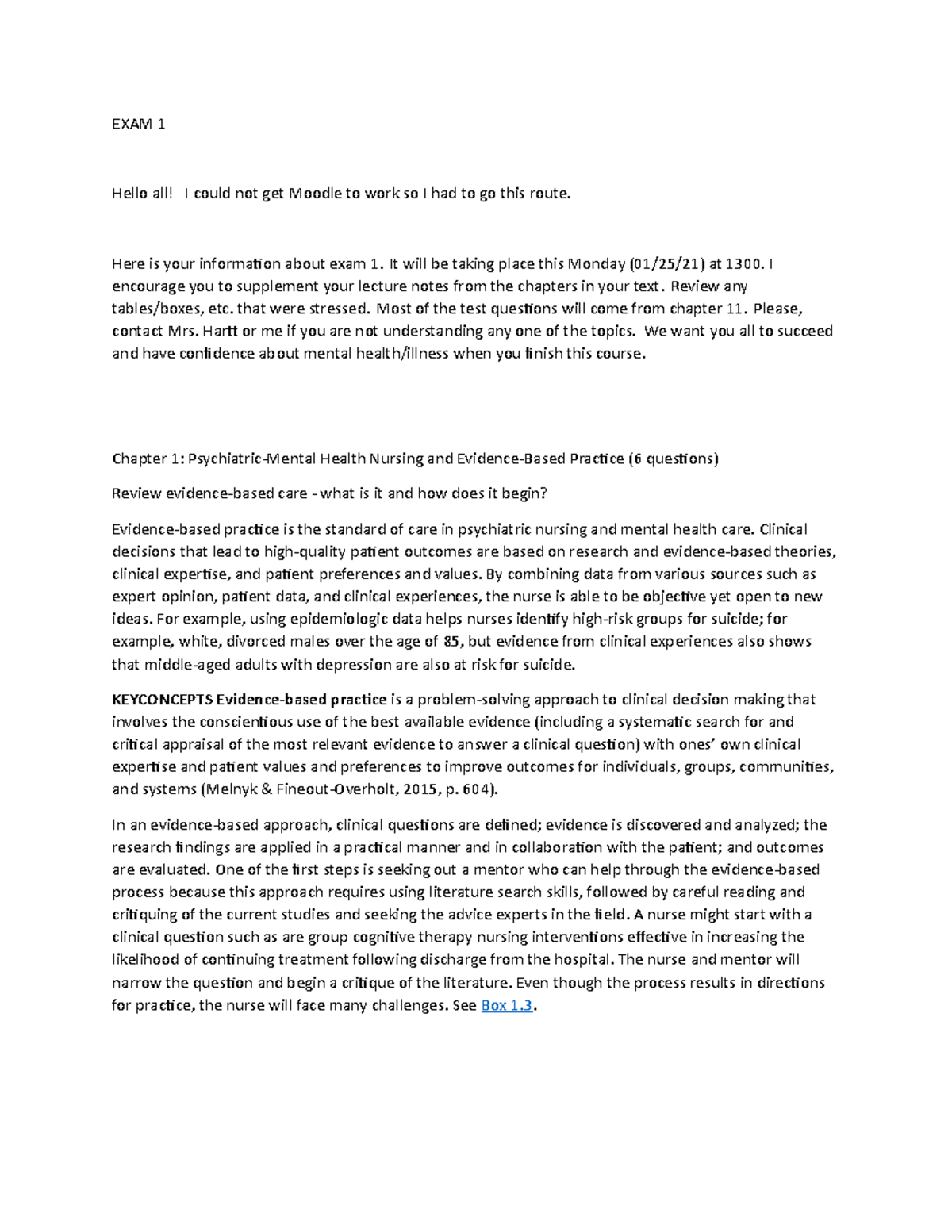 Exam 1 Study Guide for Psychiatric-Mental Health Nursing - Studocu