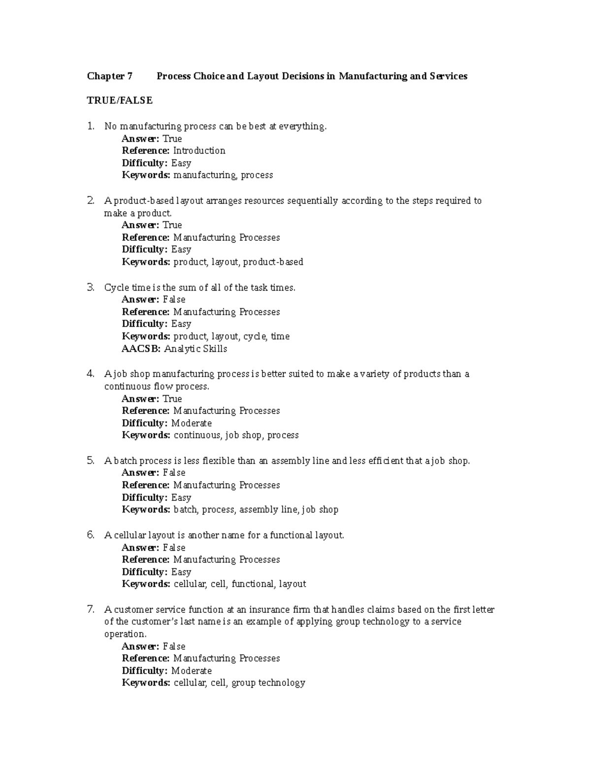 Ch07 - OM - Process Choice & Layout Decisions in Mfg & Services - Studocu