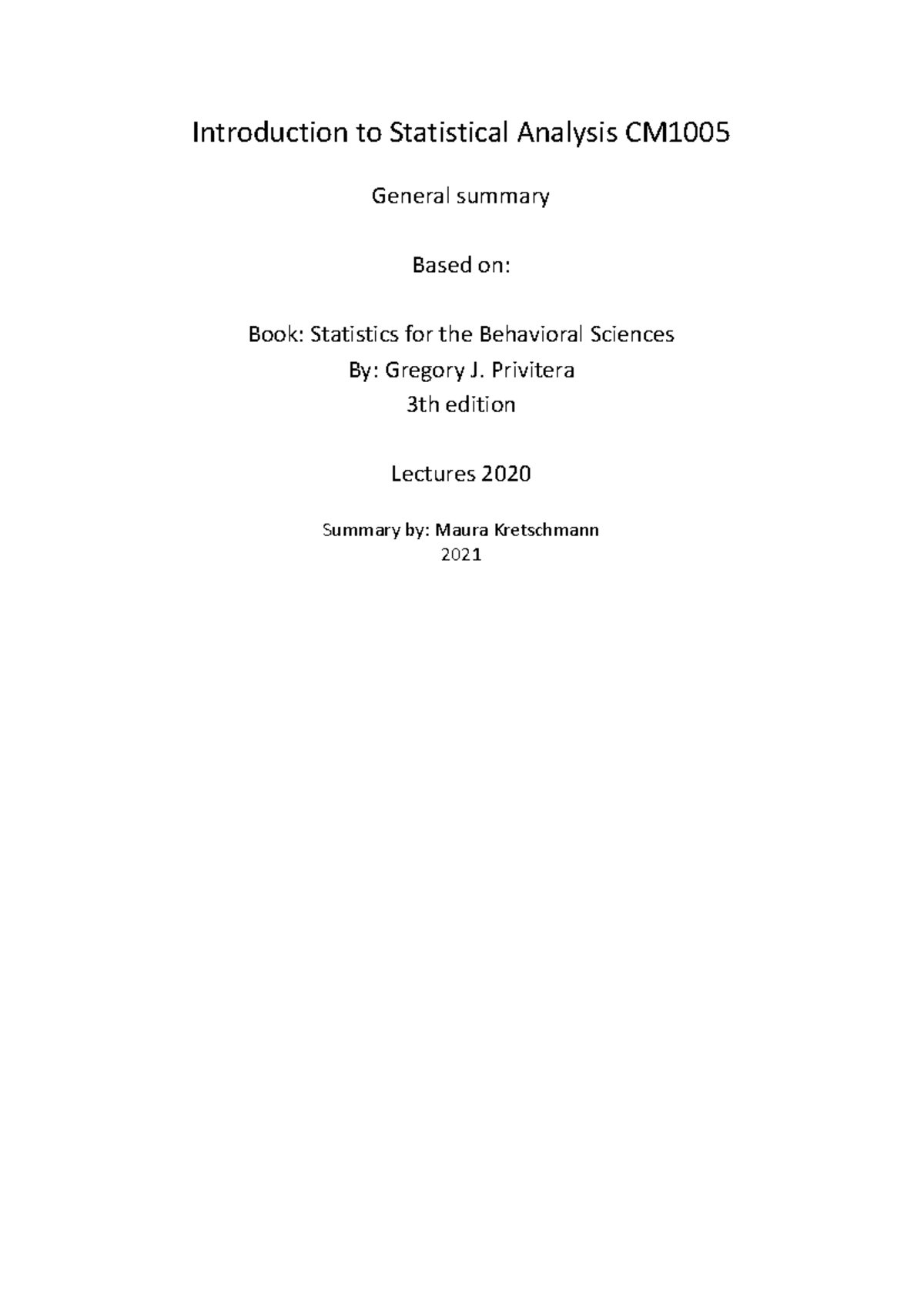 ISA Summary: Key Concepts in Statistical Analysis (CM) - Studeersnel