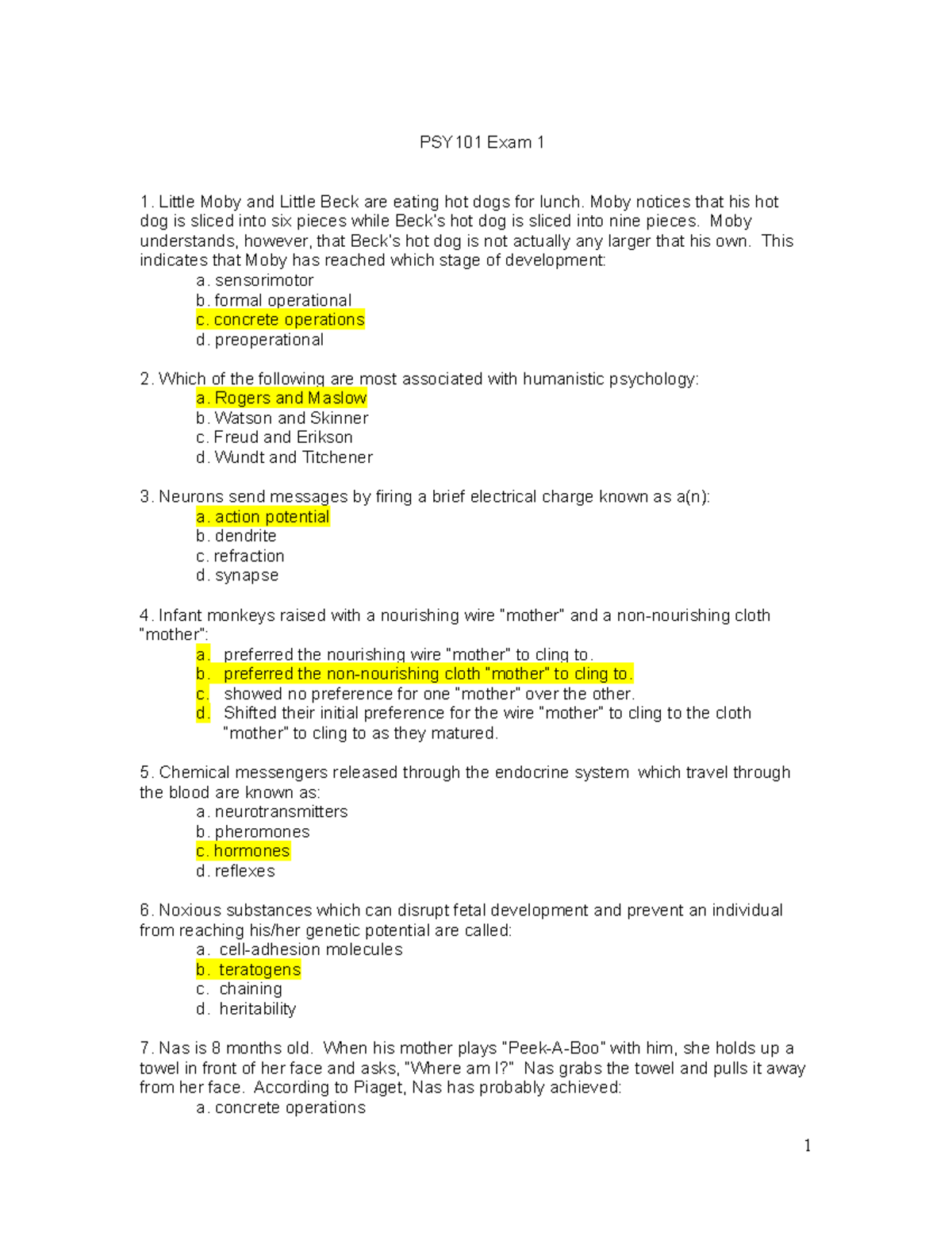 PSY101 - Final Exam 1 Review Questions and Answers - F21 - Studocu