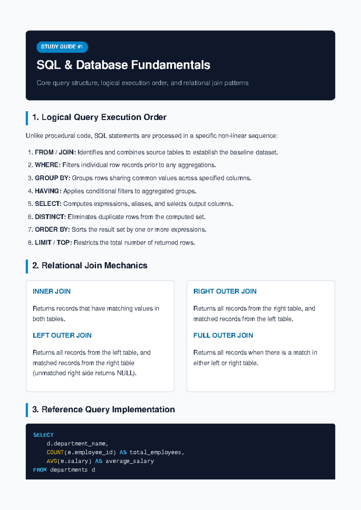 SQL Database Fundamentals Study Guide: Query Structure & Joins - Studocu