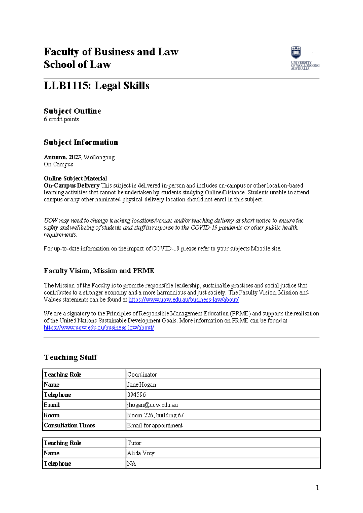 LLB1115: 2023 Subject Outline & Key Information for Legal Skills - Studocu