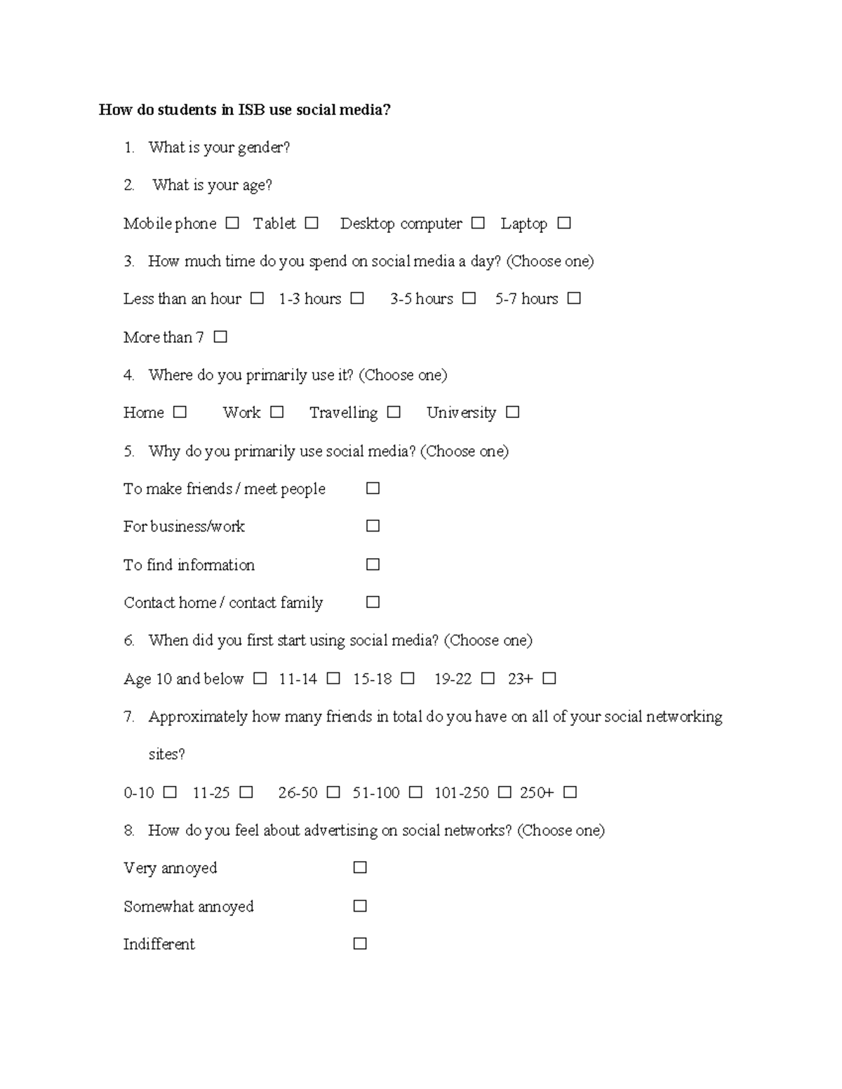 ISB Student Social Media Usage Survey Analysis - Studocu