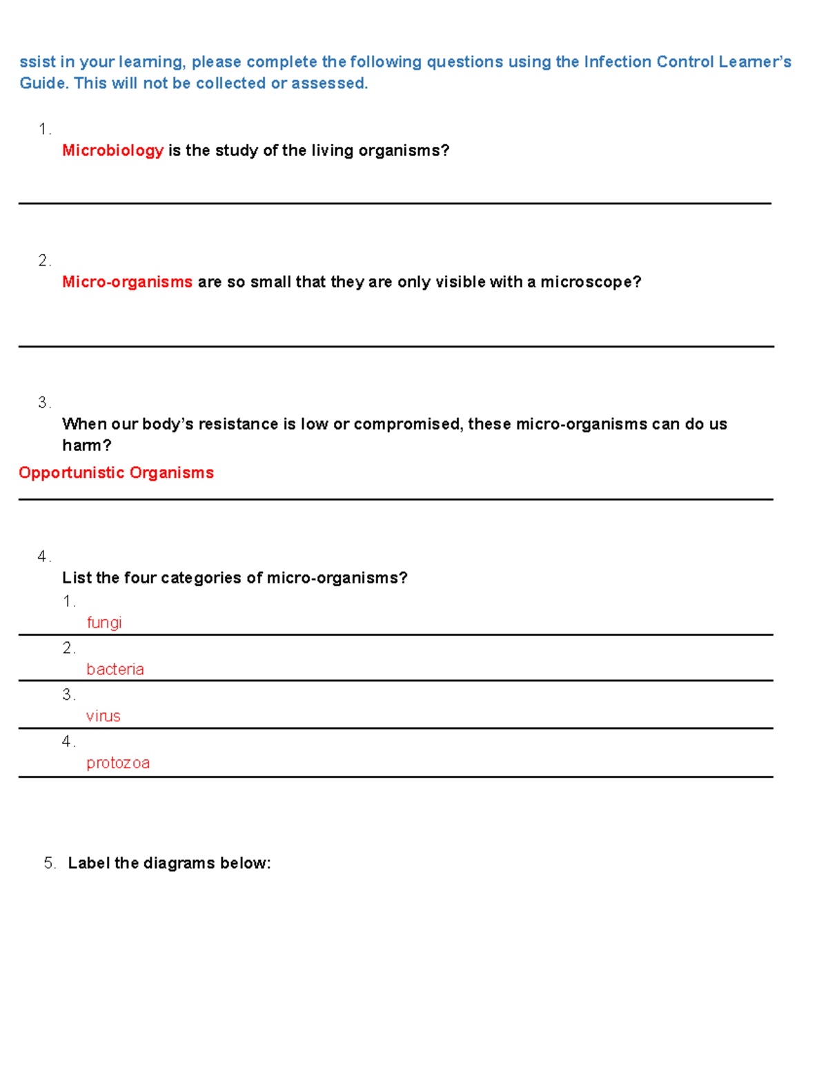 006 Infection Control Worksheet: Key Concepts and Practices - Studocu