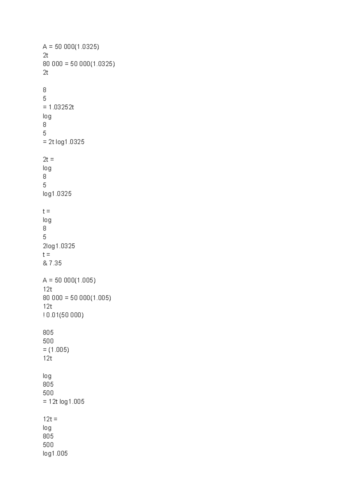 Math 3 - unit three practice and anwsers - MATH 265 - A = 50 000(1) 2t ...