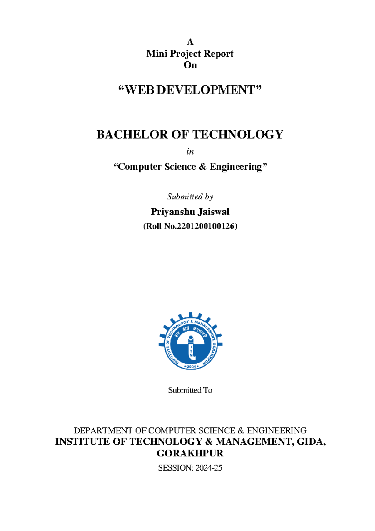 Mini project on Web Development - A Mini Project Report On “WEB ...