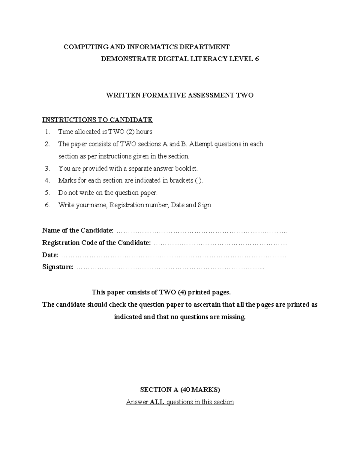 FA II 25J - Level 6 Digital Literacy Written Assessment Guide - Studocu