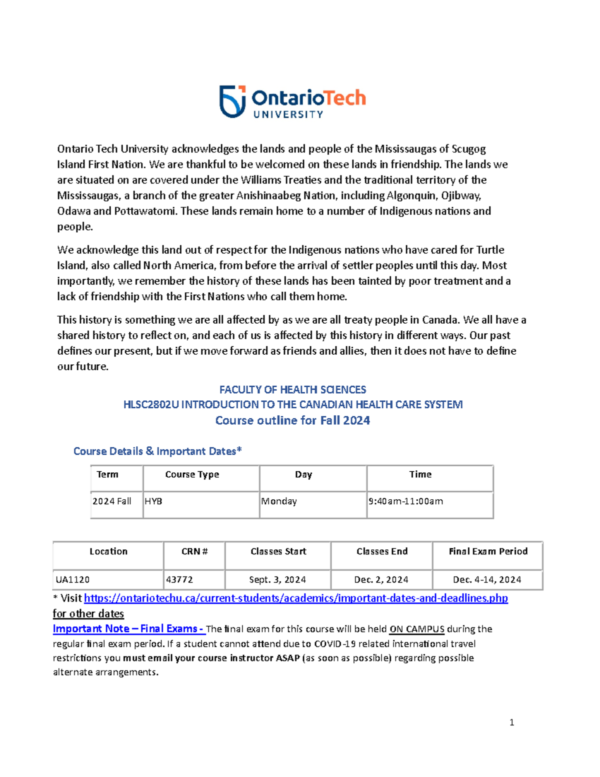 HLSC2802U Intro to Cdn HC System 2024 Fall Syllabus Final - Ontario ...