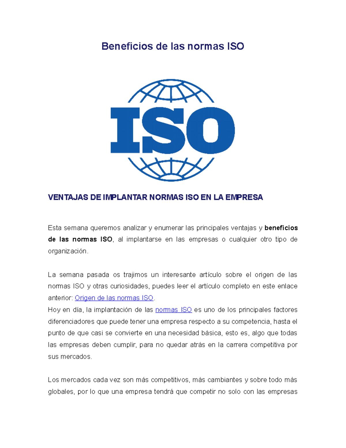 Beneficios de las normas ISO - Beneficios de las normas ISO VENTAJAS DE ...