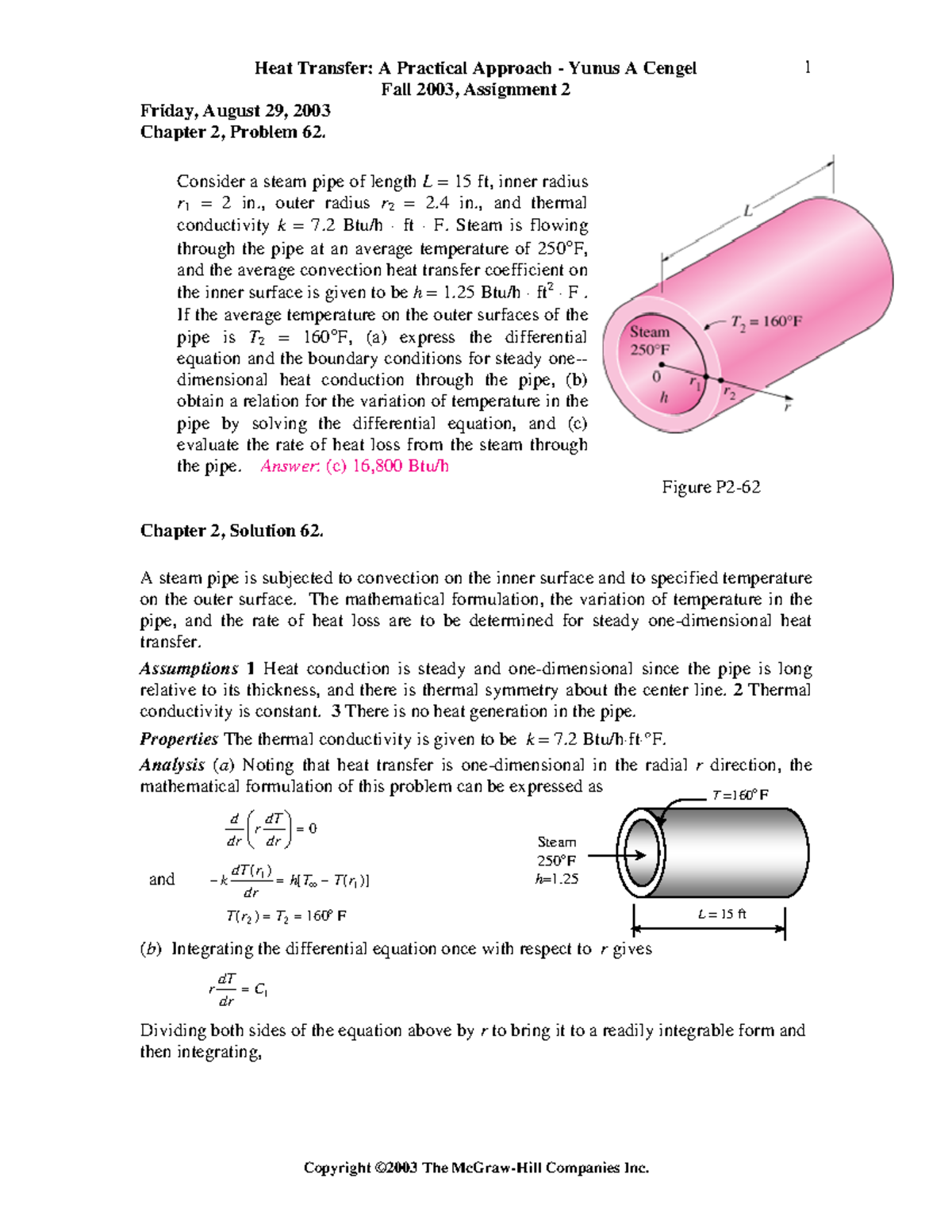 Chapter 2, Problem Set 2 Solutions: Steady Heat Transfer Calculations ...