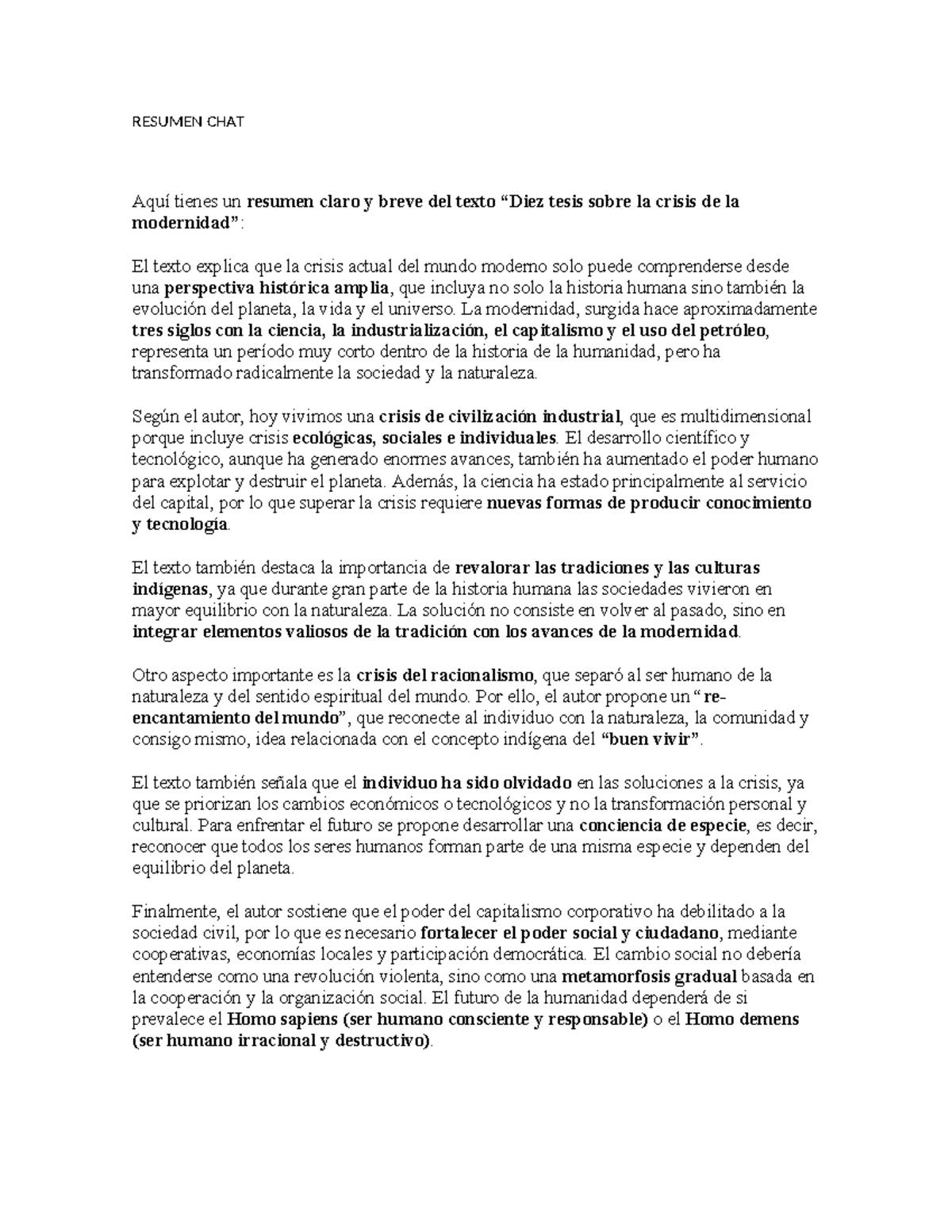 Diez Tesis sobre la Crisis de la Modernidad: Análisis y Reflexiones ...