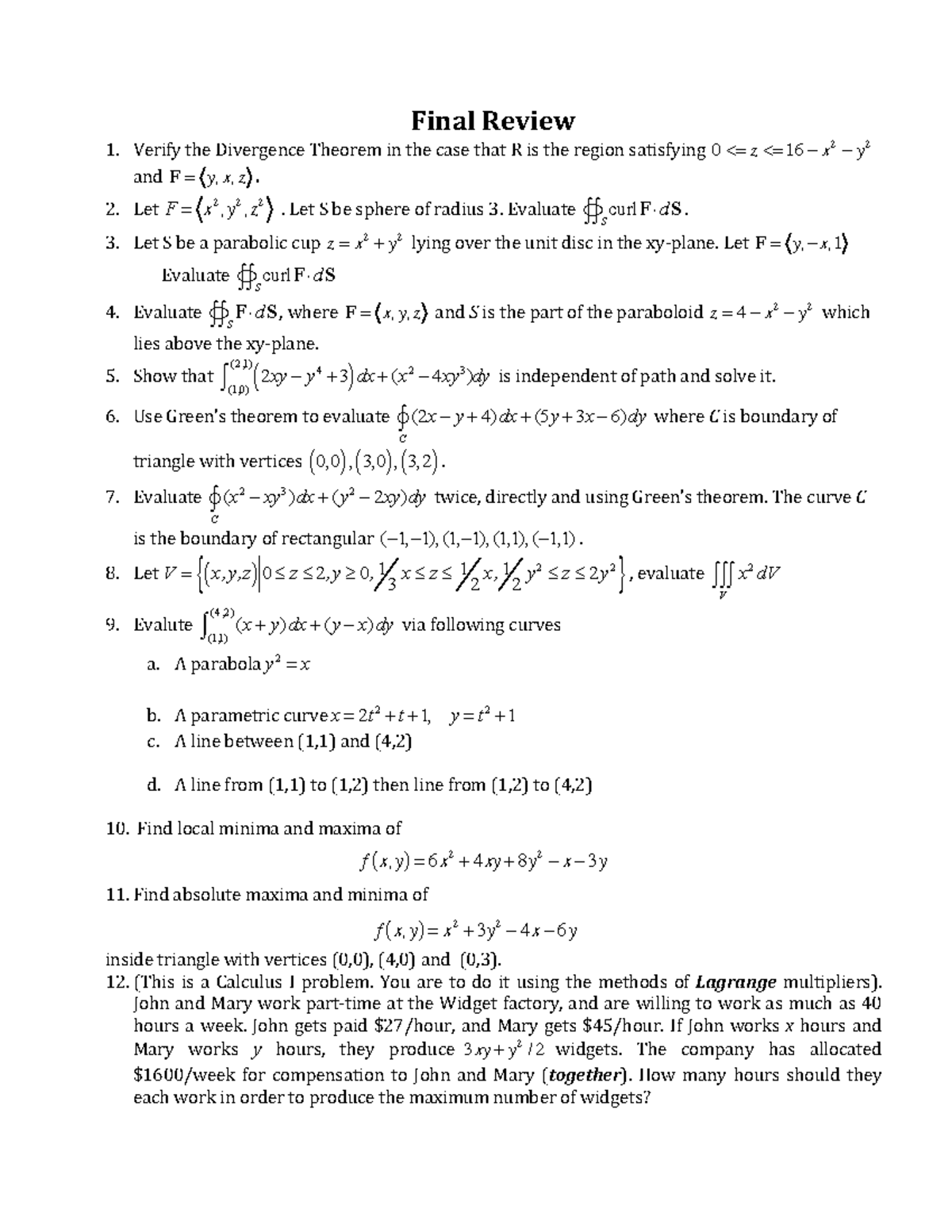Final Review - Calculus III Concepts and Applications - Studocu