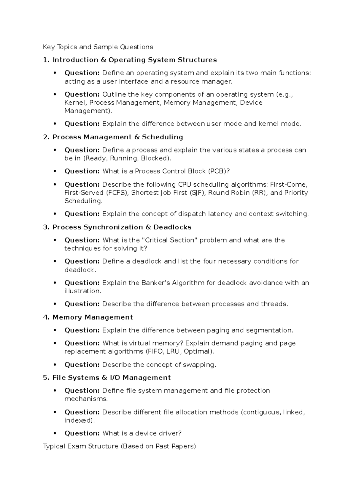 Key Topics & Sample Questions for OS (CS101) Exam Prep - Studocu