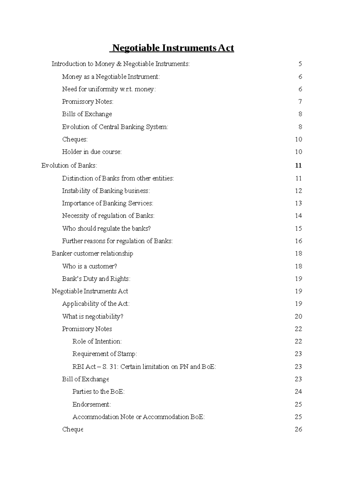 Negotiable Instruments Act: Comprehensive Study Notes - Studocu