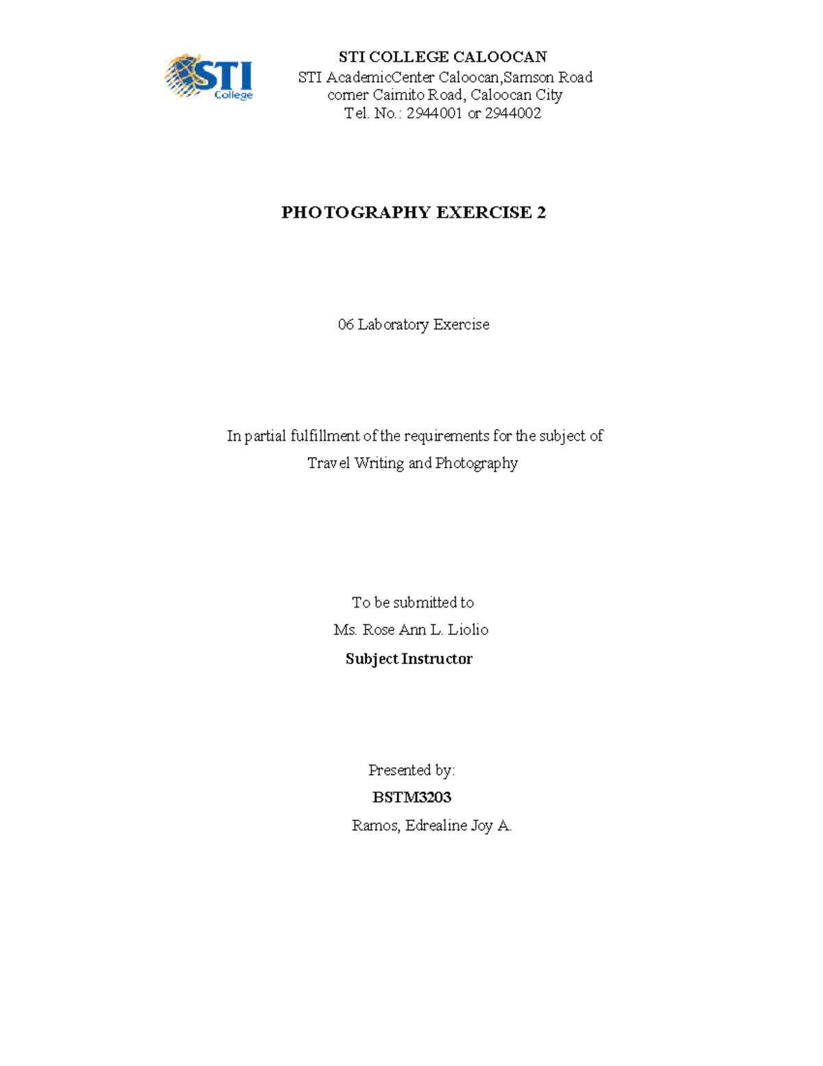 BSTM3203 Photography Exercise 2: Urban & Environmental Portraits - Studocu
