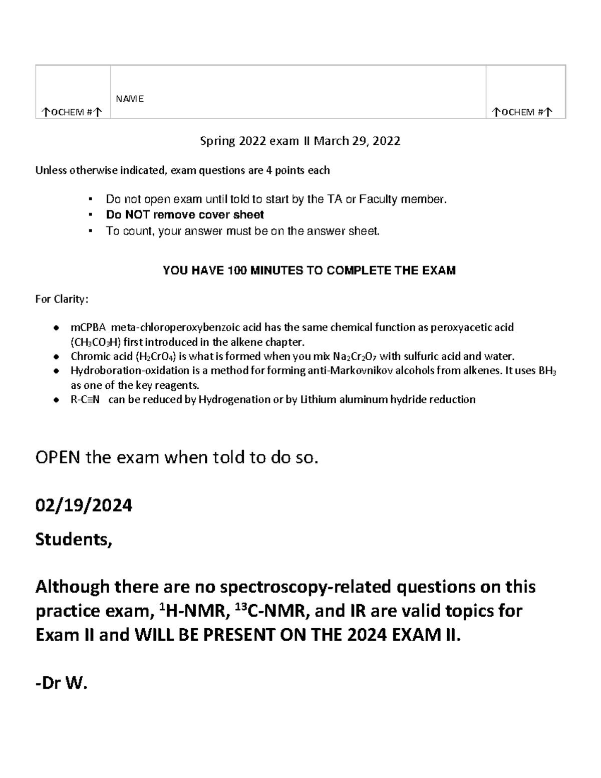 Spring 2022 Chem 332 Practice Exam Ii Answer Key And Review Studocu